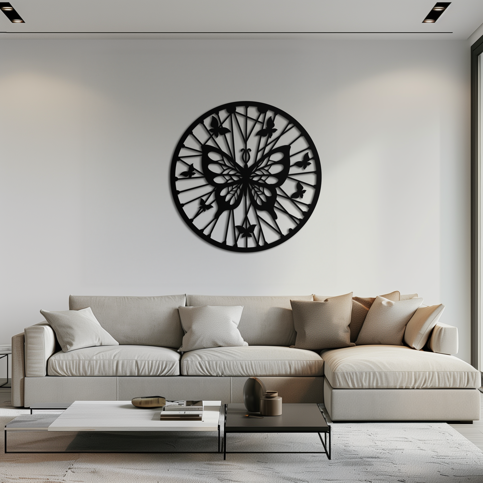 Butterfly Mandala Round Metal Wall Art - Elegant Circle Butterfly Silhouette for Home Decor- KAF322