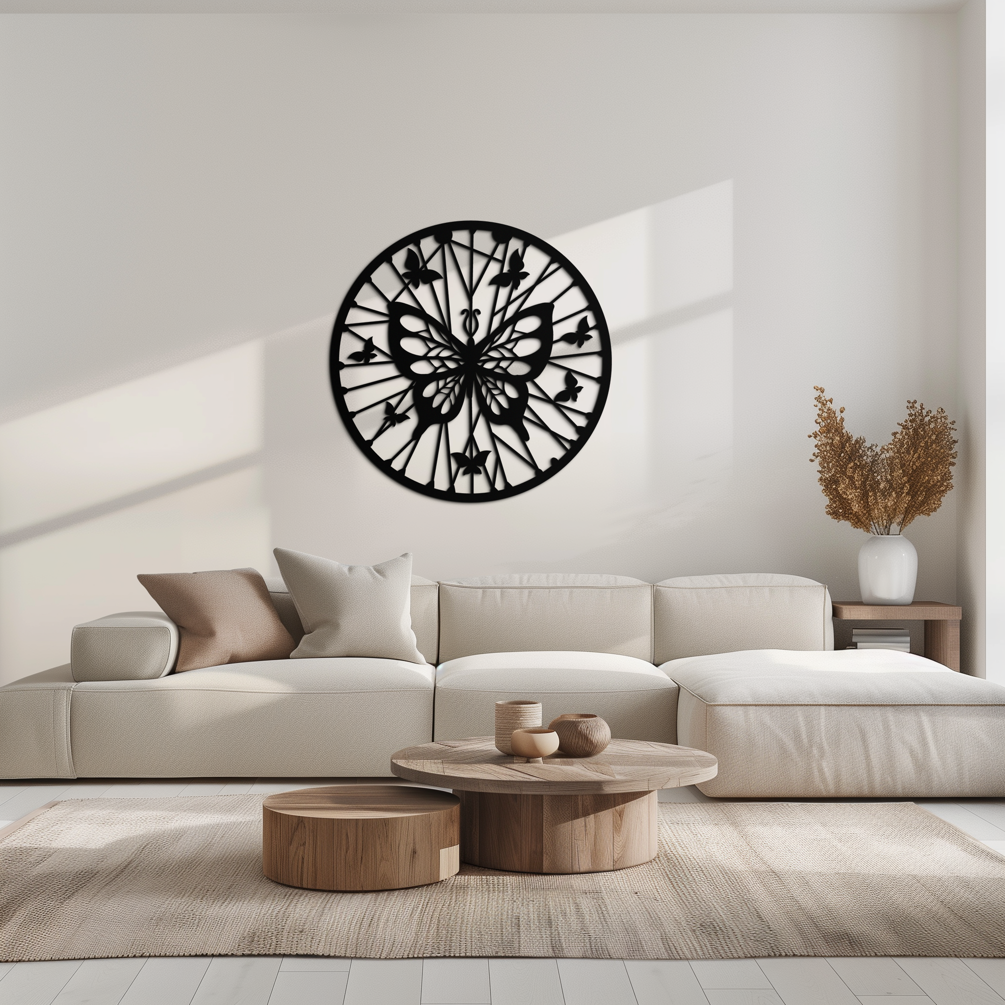 Butterfly Mandala Round Metal Wall Art - Elegant Circle Butterfly Silhouette for Home Decor- KAF322
