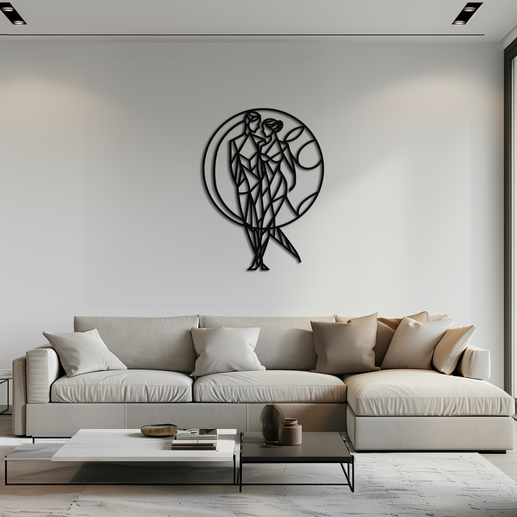 Geometric Couple Silhouette Wall Art – Modern Romantic Metal Wall Decor- KAF325