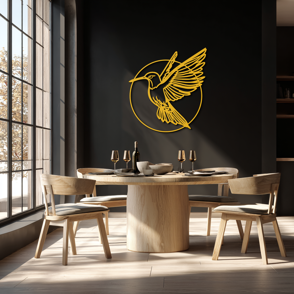 Hummingbird Metal Wall Art – Elegant Bird Silhouette Steel Decor for Nature Inspired Spaces- KAF330