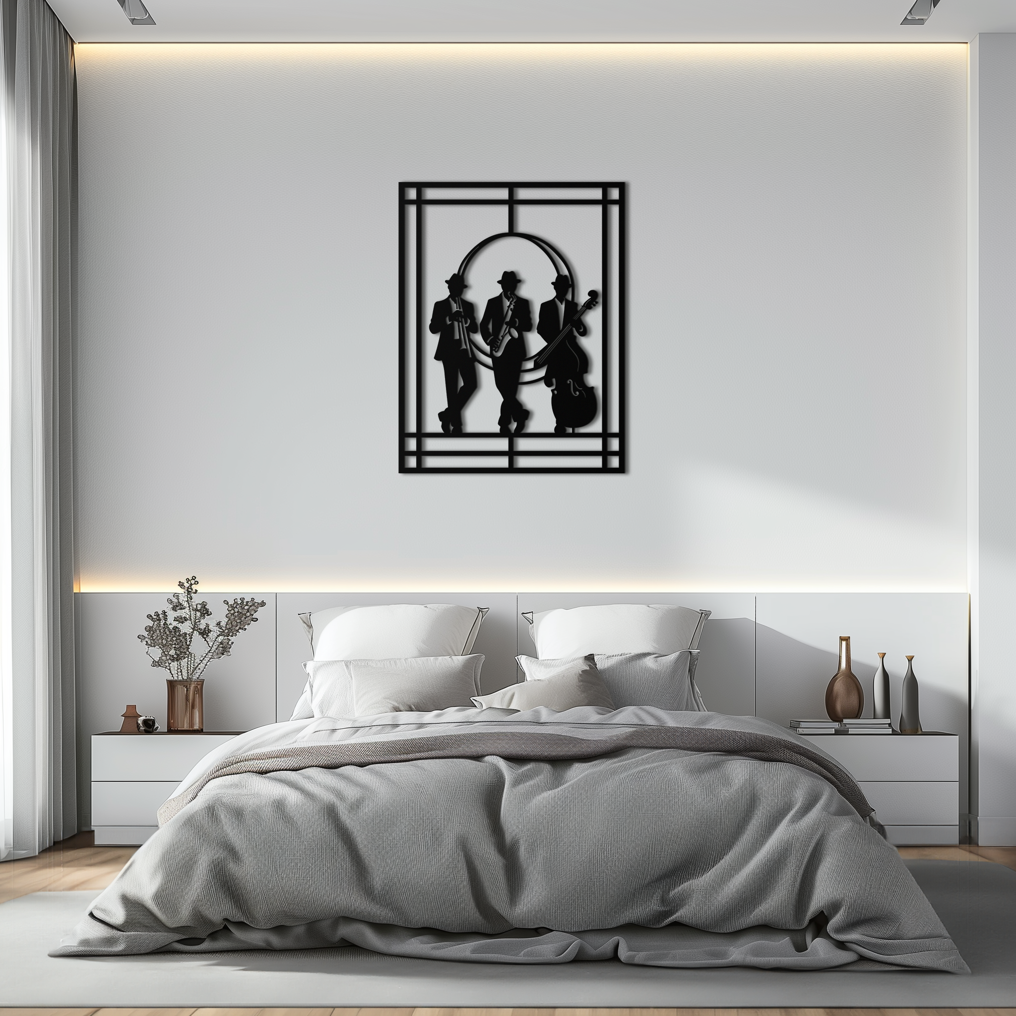 Jazz Musicians Metal Wall Art – Saxophone and Trumpet Player Silhouette Steel Decor for Music Lovers- KAF332