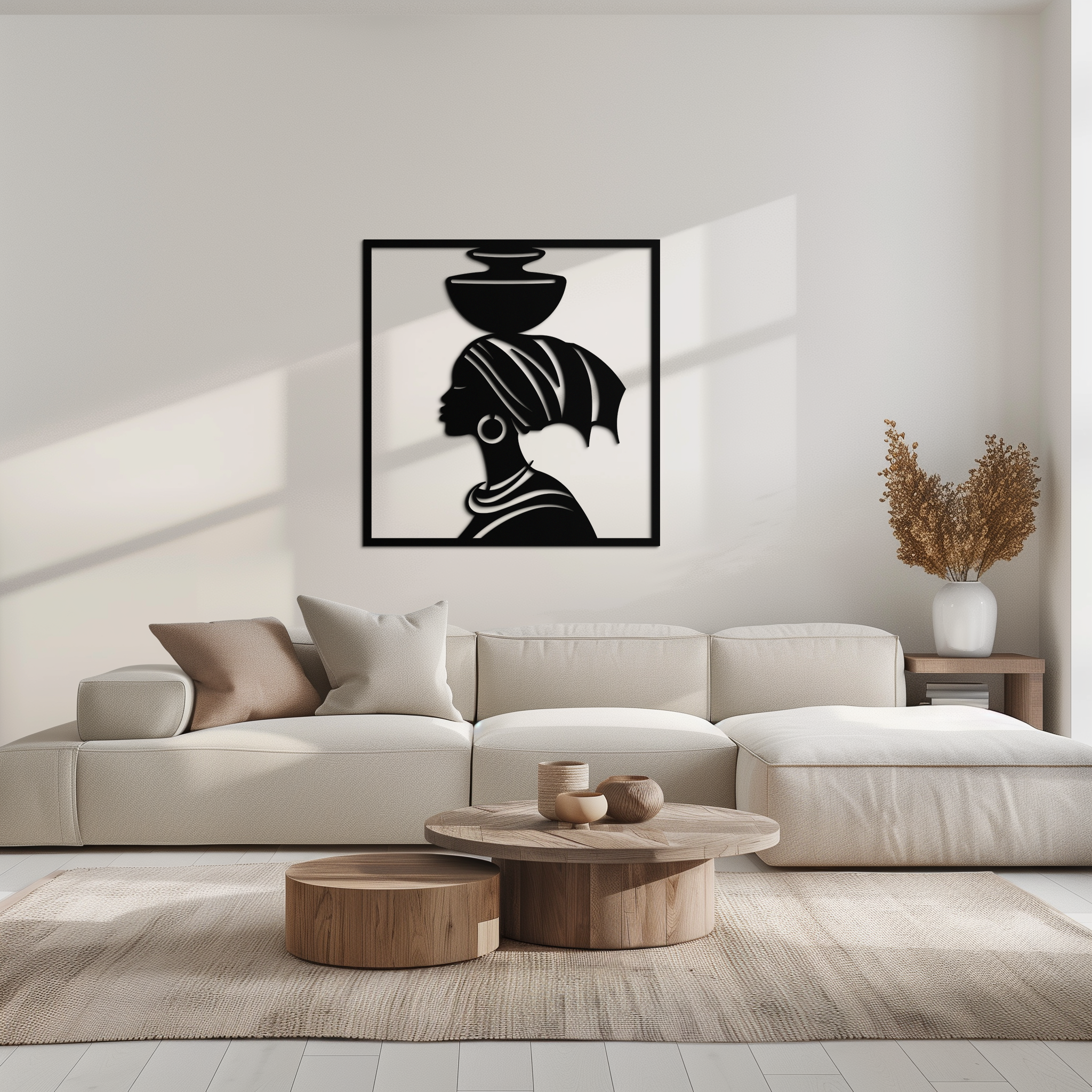 African Woman Metal Wall Art – Elegant Tribal Silhouette Steel Decor for Cultural and Boho Interiors- KAF338