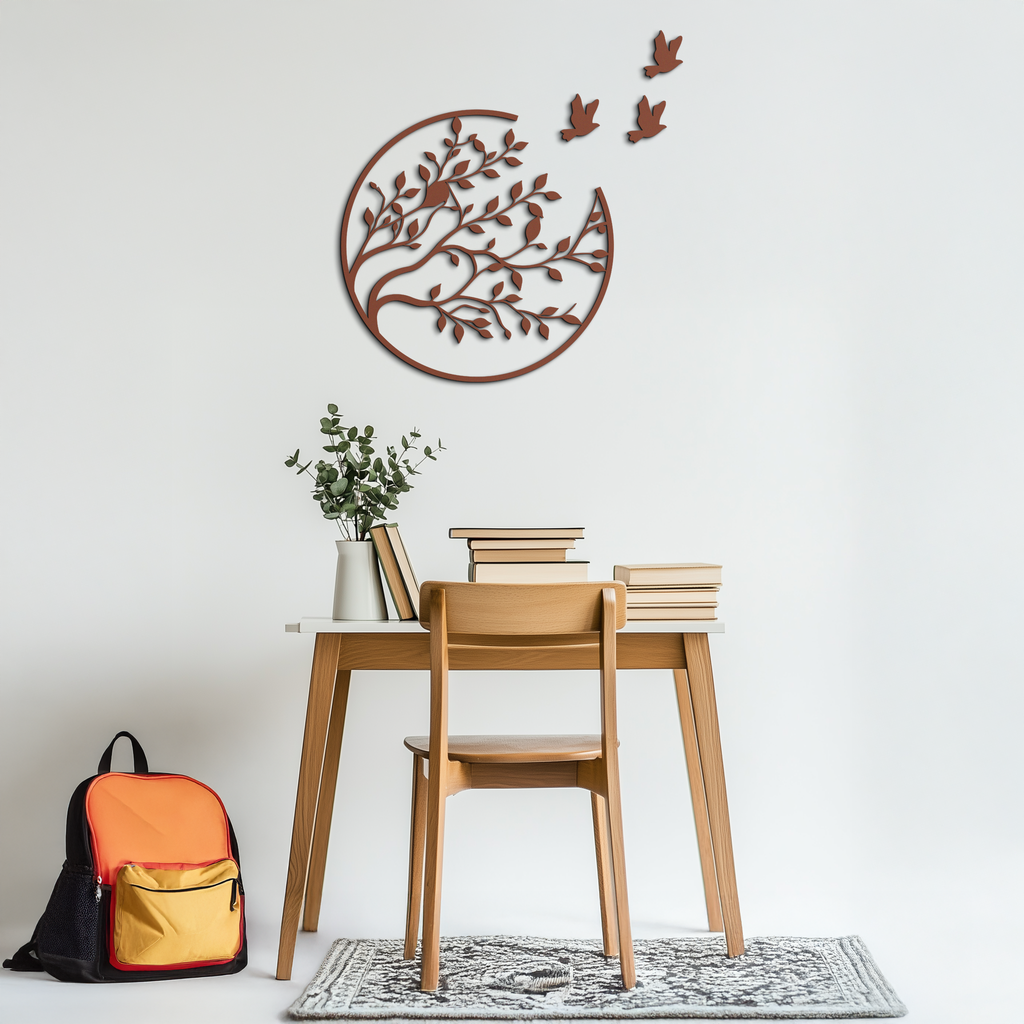Flying Birds from Branch Metal Wall Art – Nature-Inspired Silhouette Steel Decor for Elegant Interiors- KAF343
