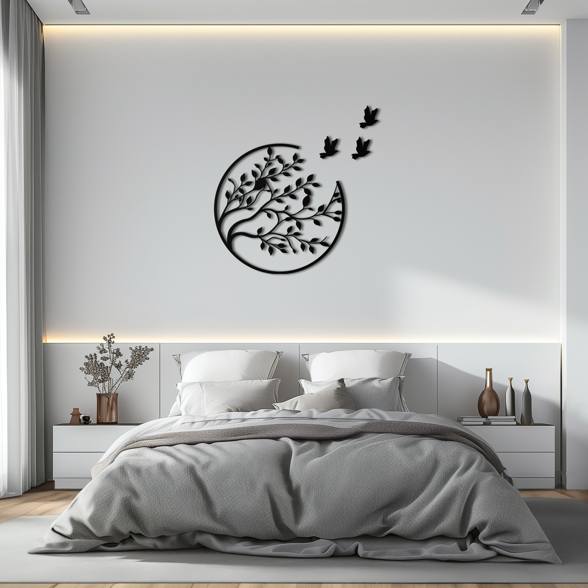 Flying Birds from Branch Metal Wall Art – Nature-Inspired Silhouette Steel Decor for Elegant Interiors- KAF343