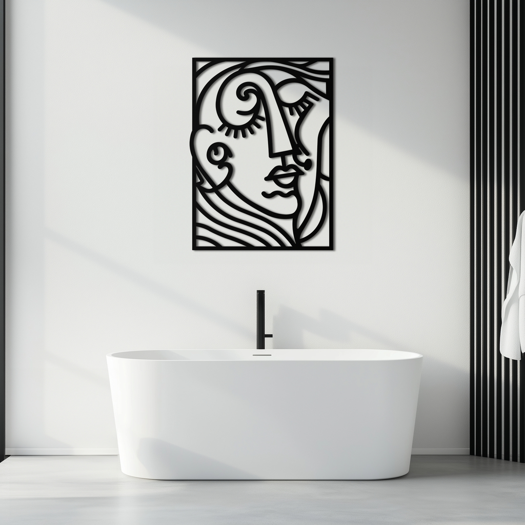 Abstract Face Silhouette Metal Wall Art – Modern Minimalist Line Art for Contemporary Interiors- KAF348