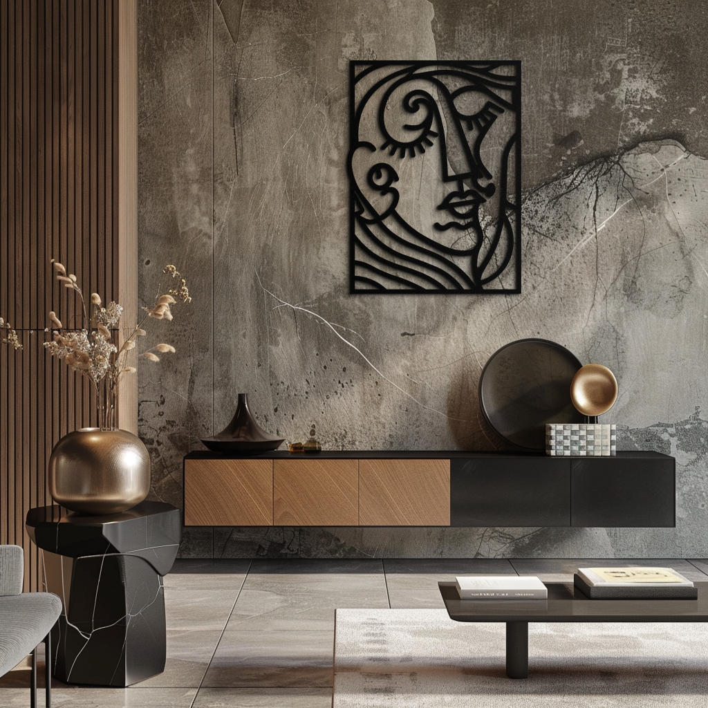 Abstract Face Silhouette Metal Wall Art – Modern Minimalist Line Art for Contemporary Interiors- KAF348