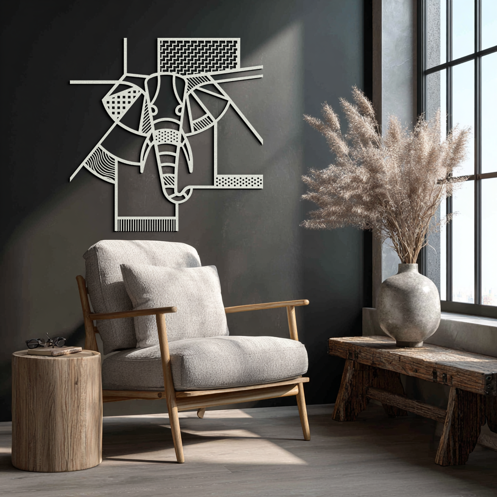 Geometric Elephant Metal Wall Art – Abstract Safari Animal Silhouette for Modern Interiors- KAF353