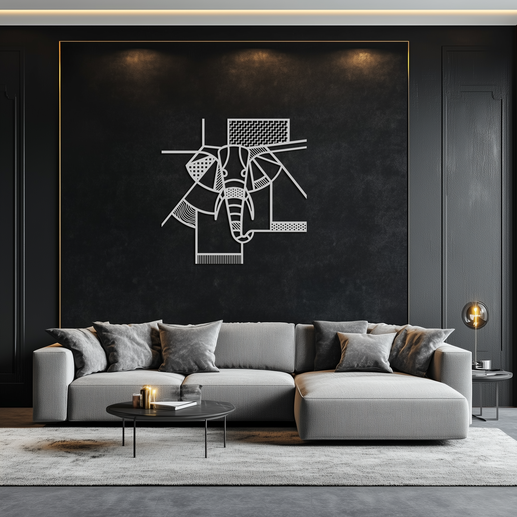Geometric Elephant Metal Wall Art – Abstract Safari Animal Silhouette for Modern Interiors- KAF353