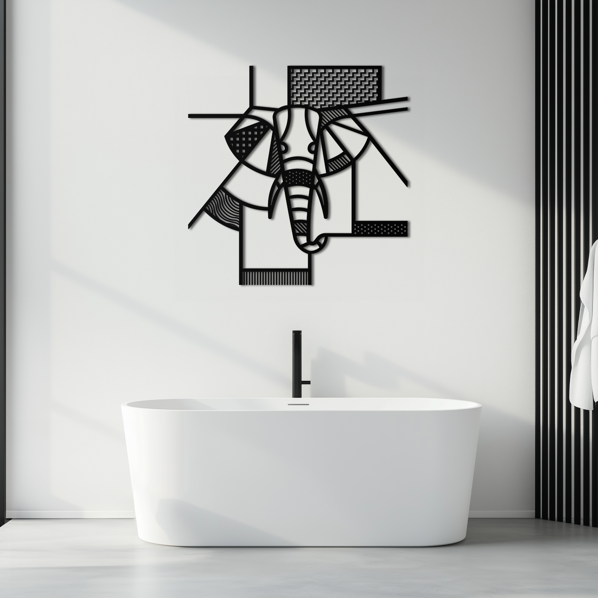 Geometric Elephant Metal Wall Art – Abstract Safari Animal Silhouette for Modern Interiors- KAF353