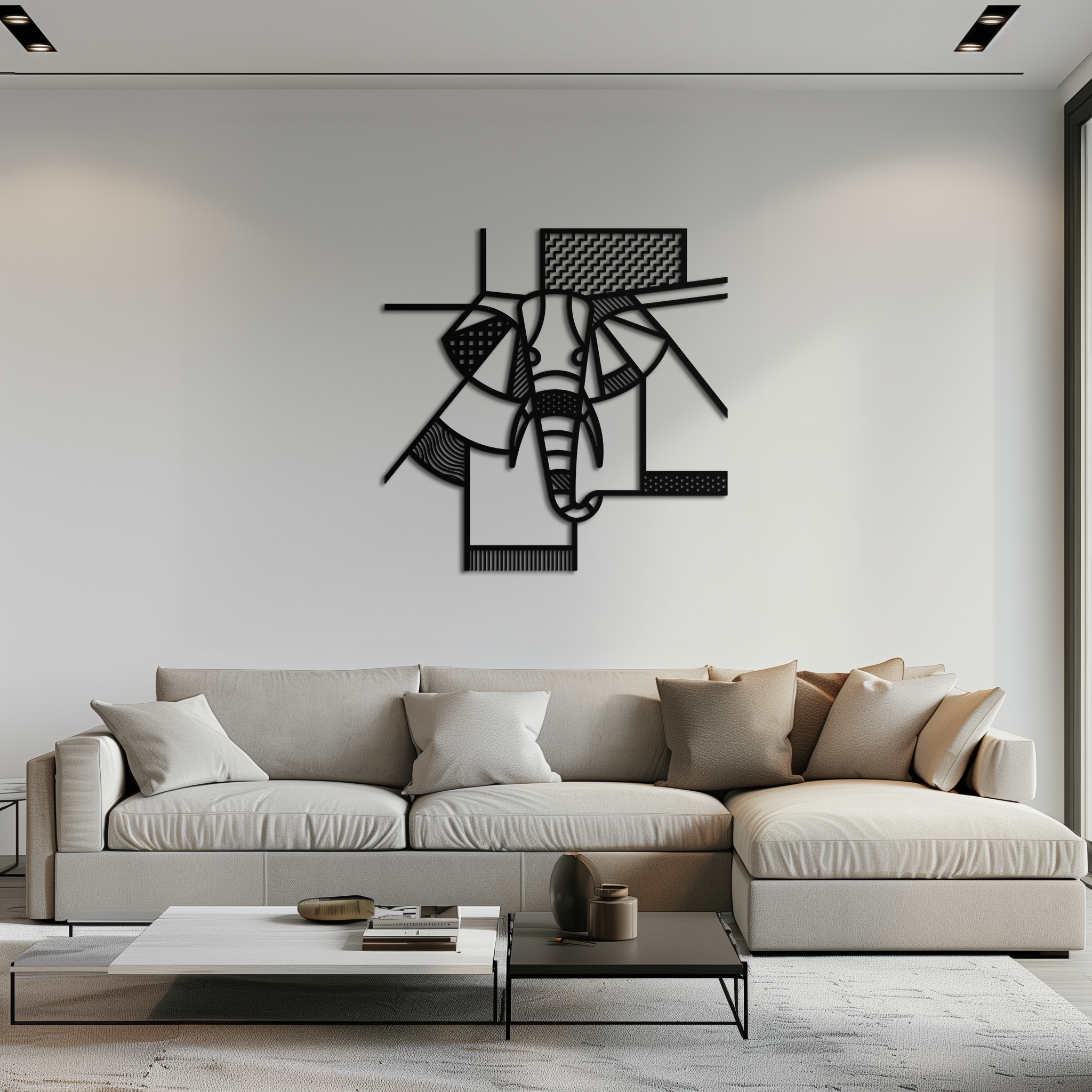 Geometric Elephant Metal Wall Art – Abstract Safari Animal Silhouette for Modern Interiors- KAF353