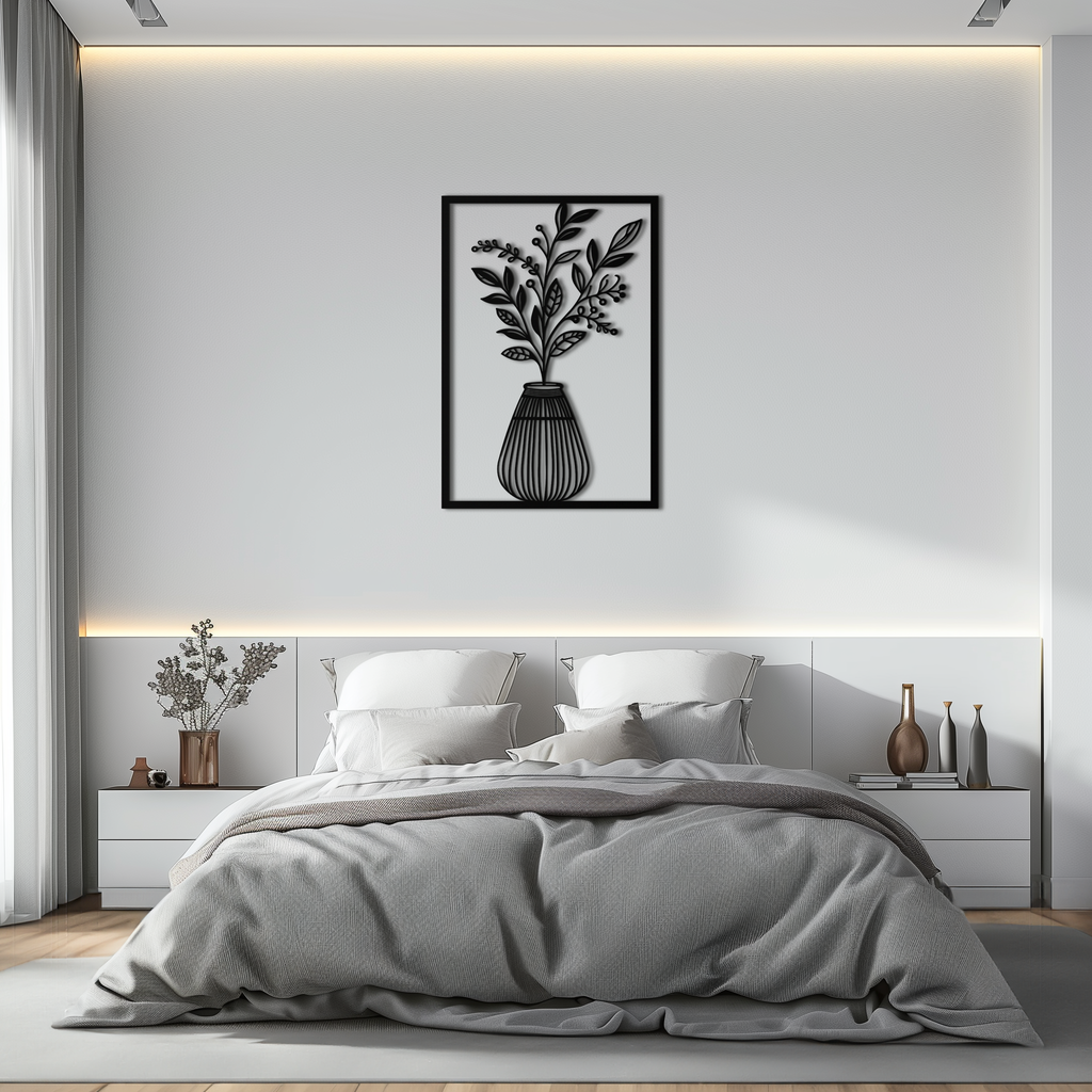 Botanical Vase Metal Wall Art – Elegant Plant Silhouette for Modern Nature-Inspired Decor- KAF357