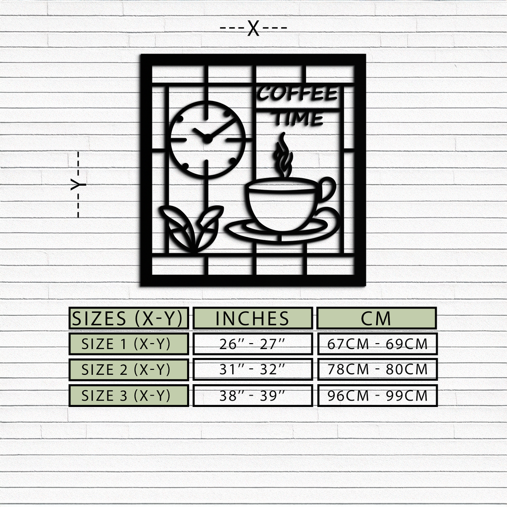 Coffee Time Metal Wall Art – Coffee Cup and Clock Design for Kitchen and Cafe Decor- KAF360