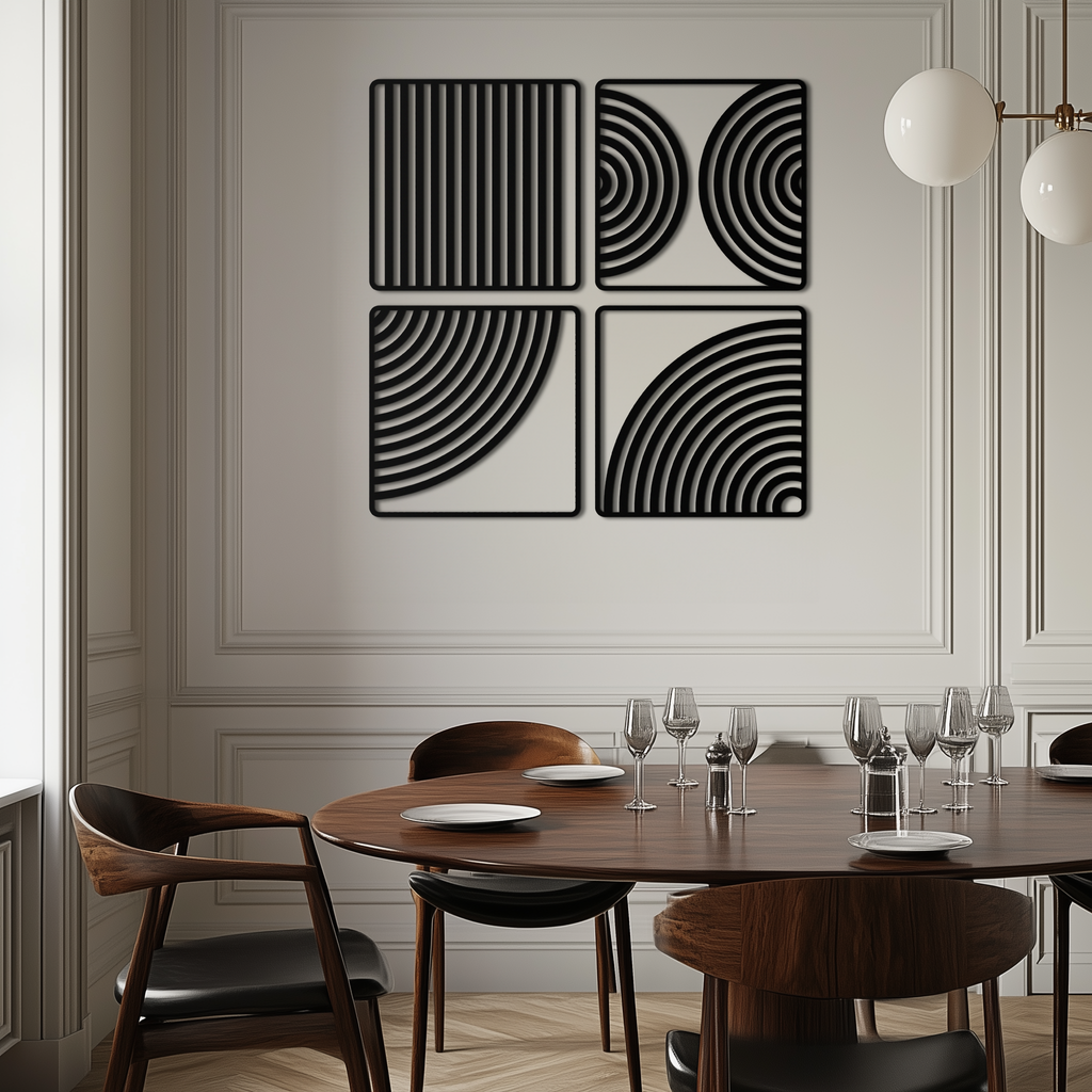 Geometric Pattern Metal Wall Art – 4-Piece Modern Minimalist Steel Decor- KAF363
