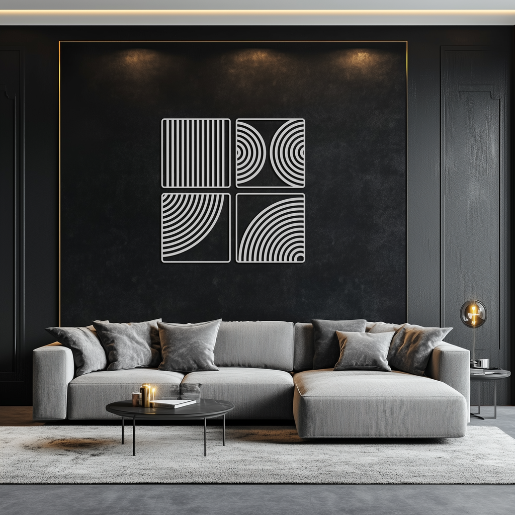 Geometric Pattern Metal Wall Art – 4-Piece Modern Minimalist Steel Decor- KAF363