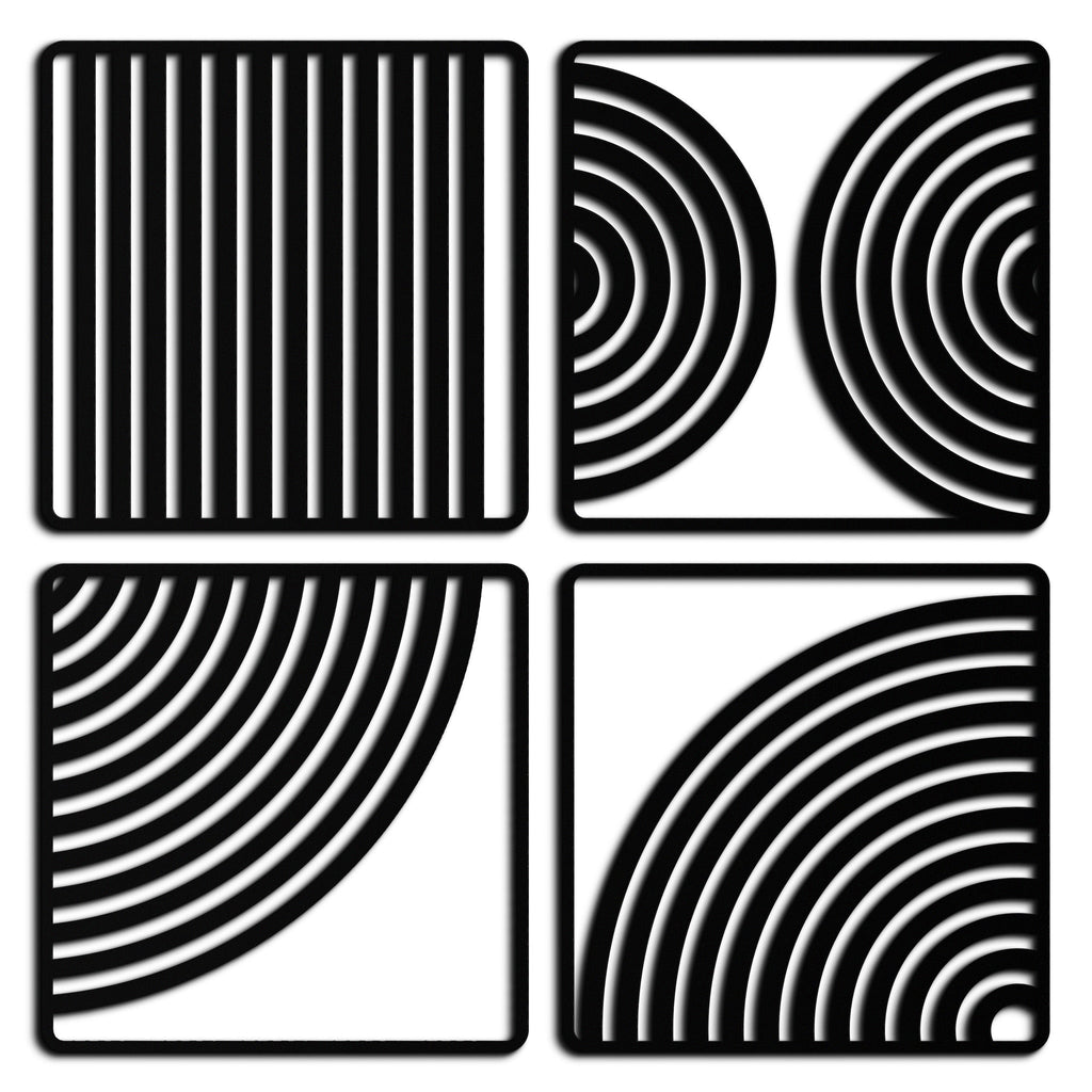 Geometric Pattern Metal Wall Art – 4-Piece Modern Minimalist Steel Decor- KAF363