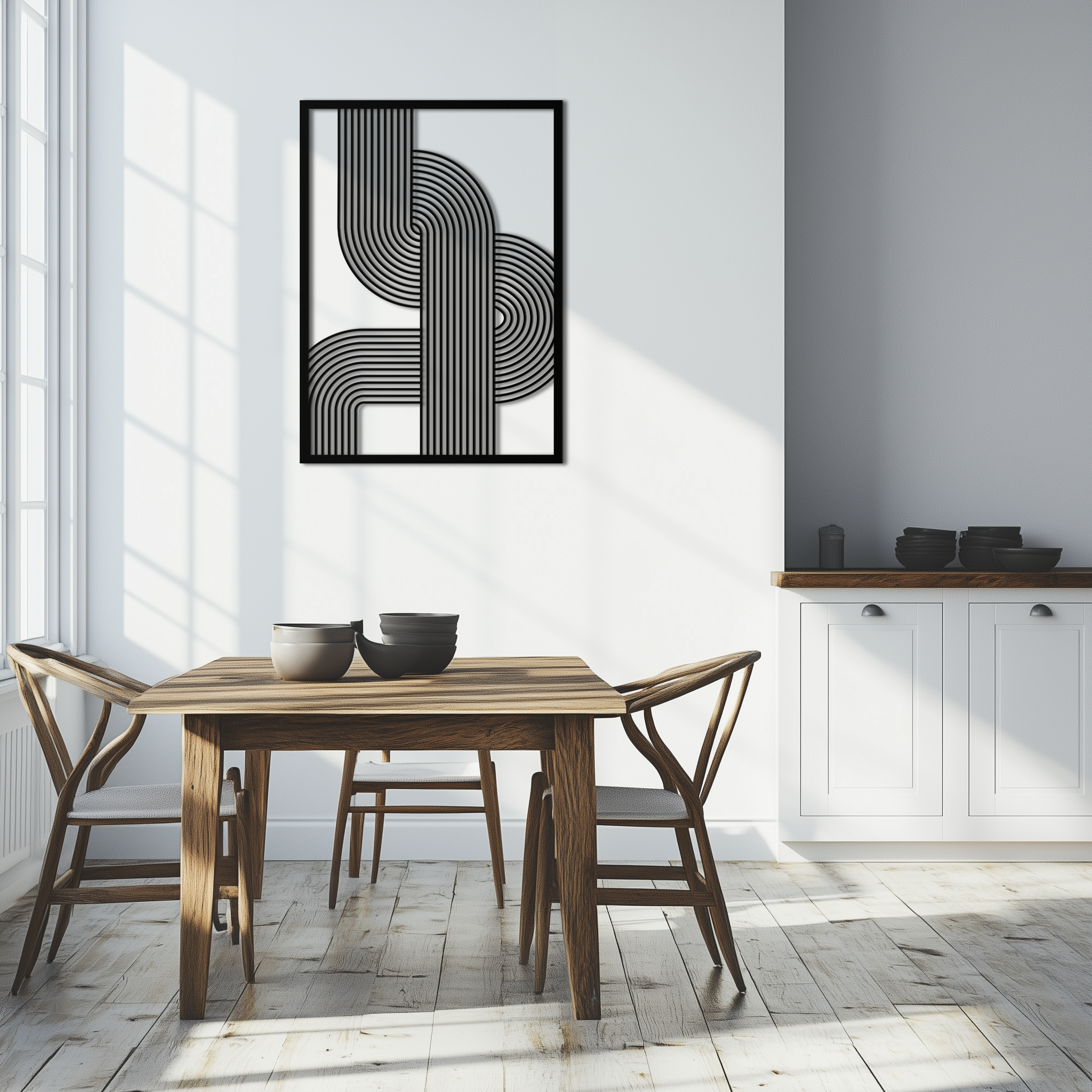 Geometric Curve Panel Metal Wall Art – Modern Abstract Steel Decor- KAF364