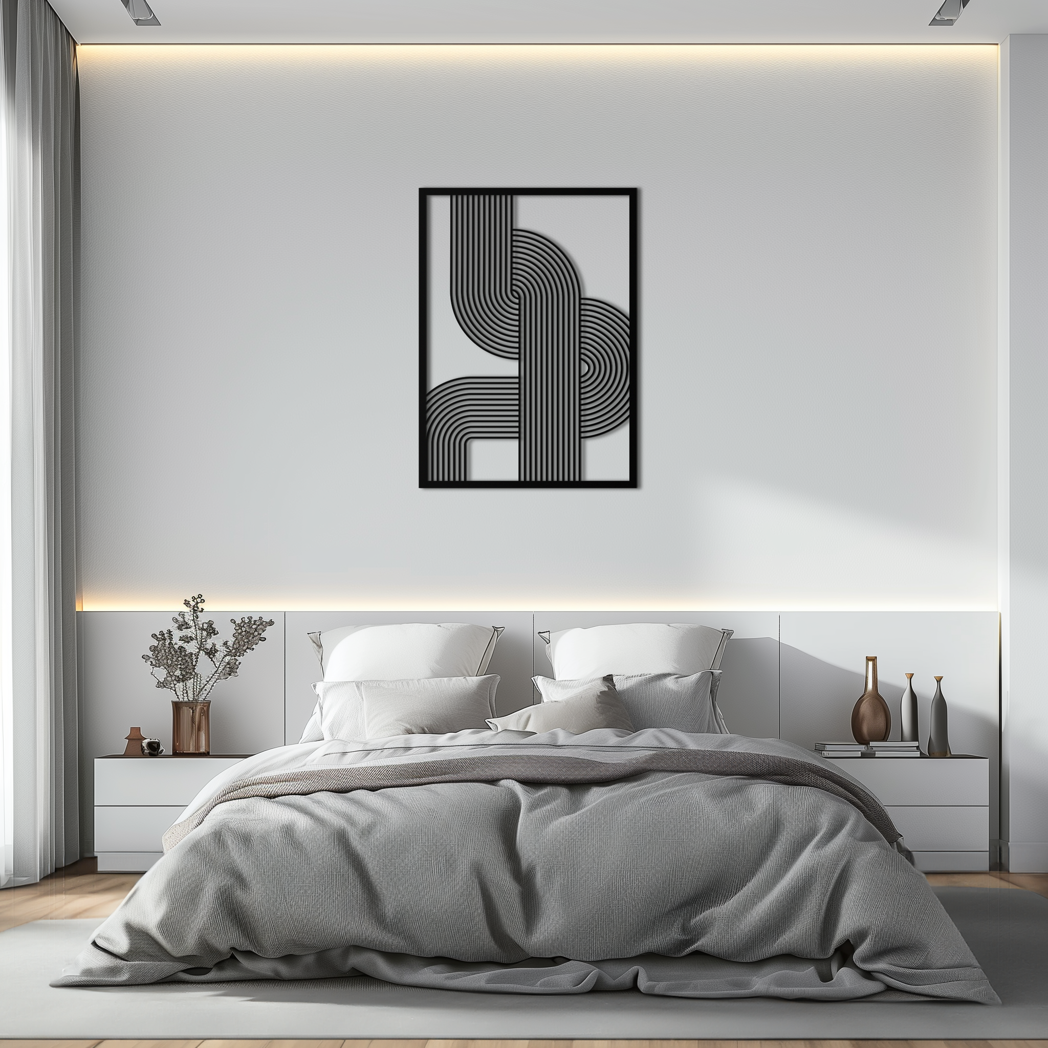 Geometric Curve Panel Metal Wall Art – Modern Abstract Steel Decor- KAF364