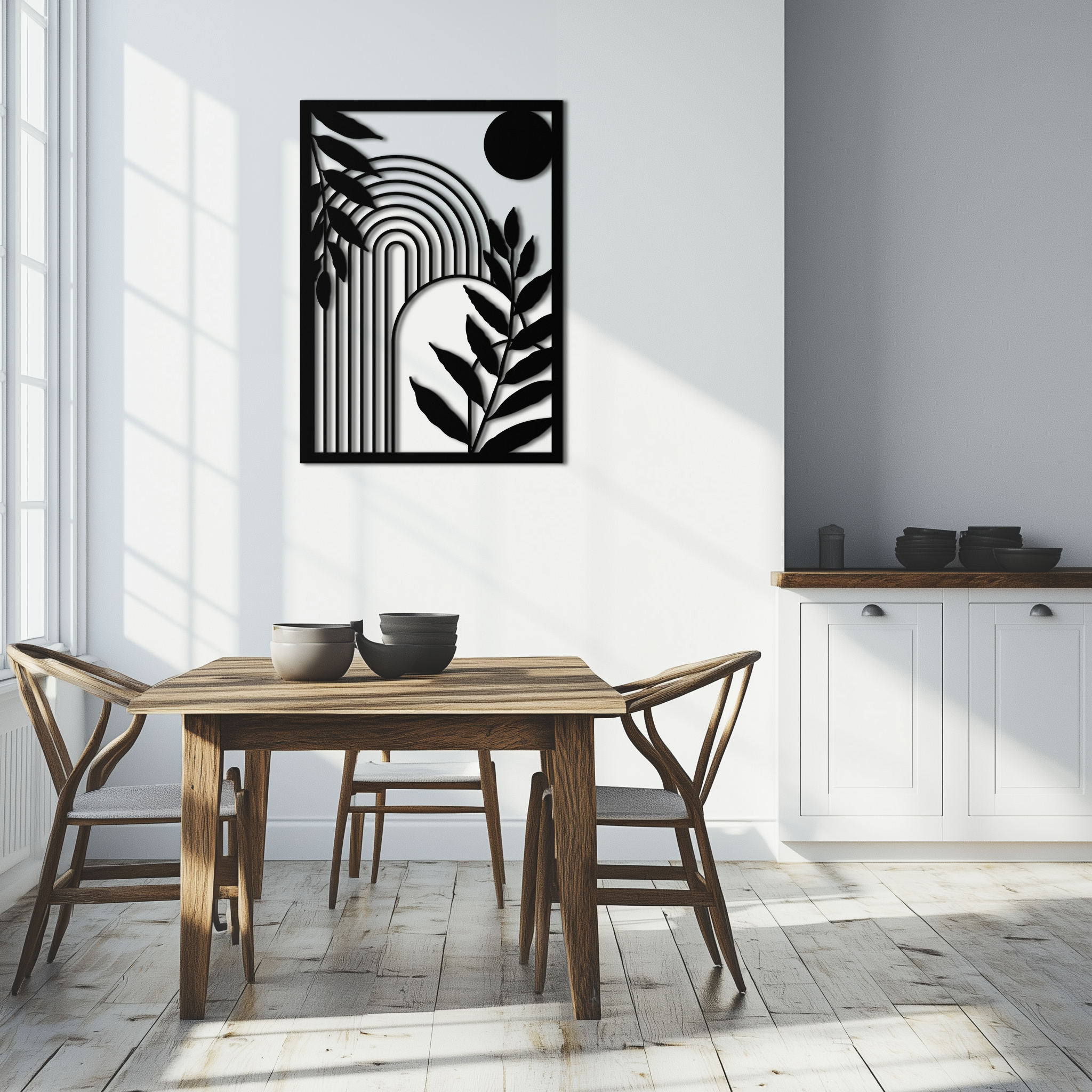 Modern Geometric Botanical Metal Wall Art – Abstract Nature-Inspired Steel Design- KAF366