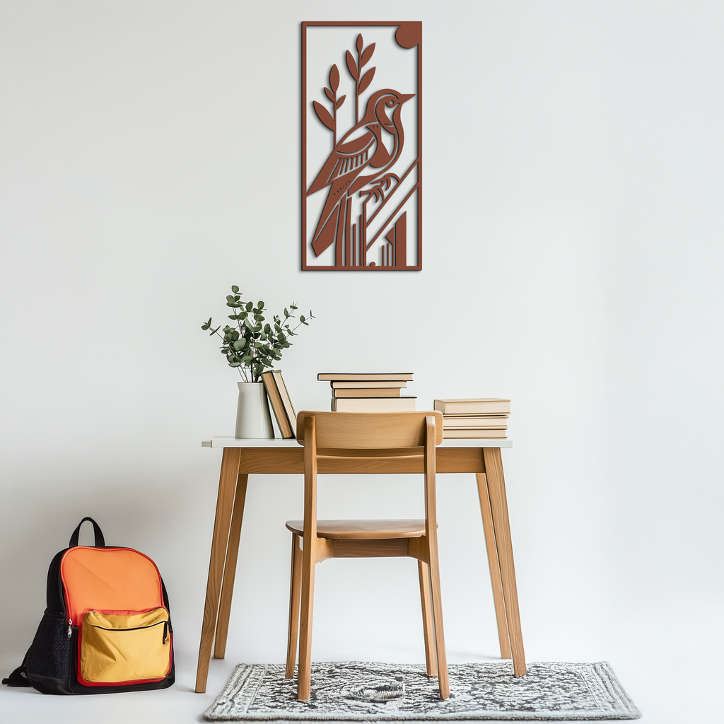 Bird & Nature Panel Metal Wall Art – Minimalist Vertical Steel Decor- KAF369