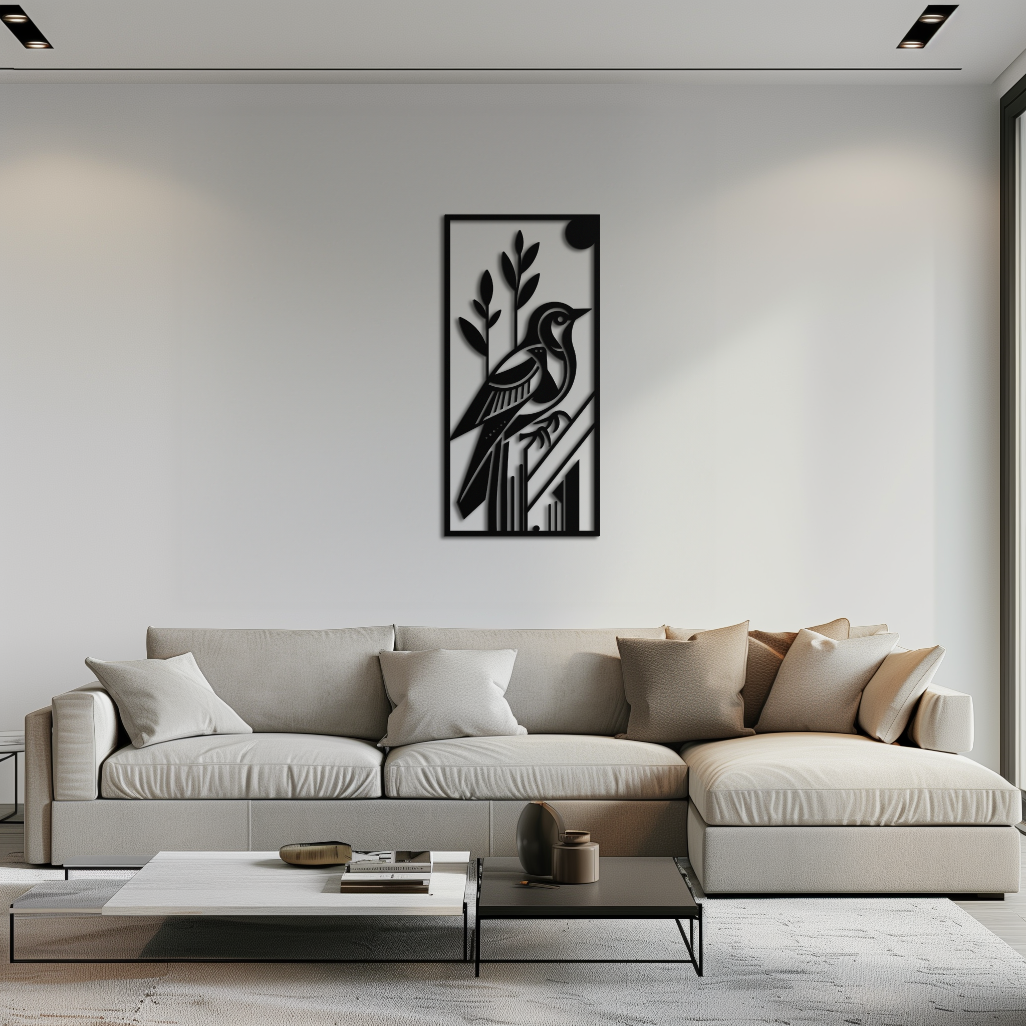 Bird & Nature Panel Metal Wall Art – Minimalist Vertical Steel Decor- KAF369