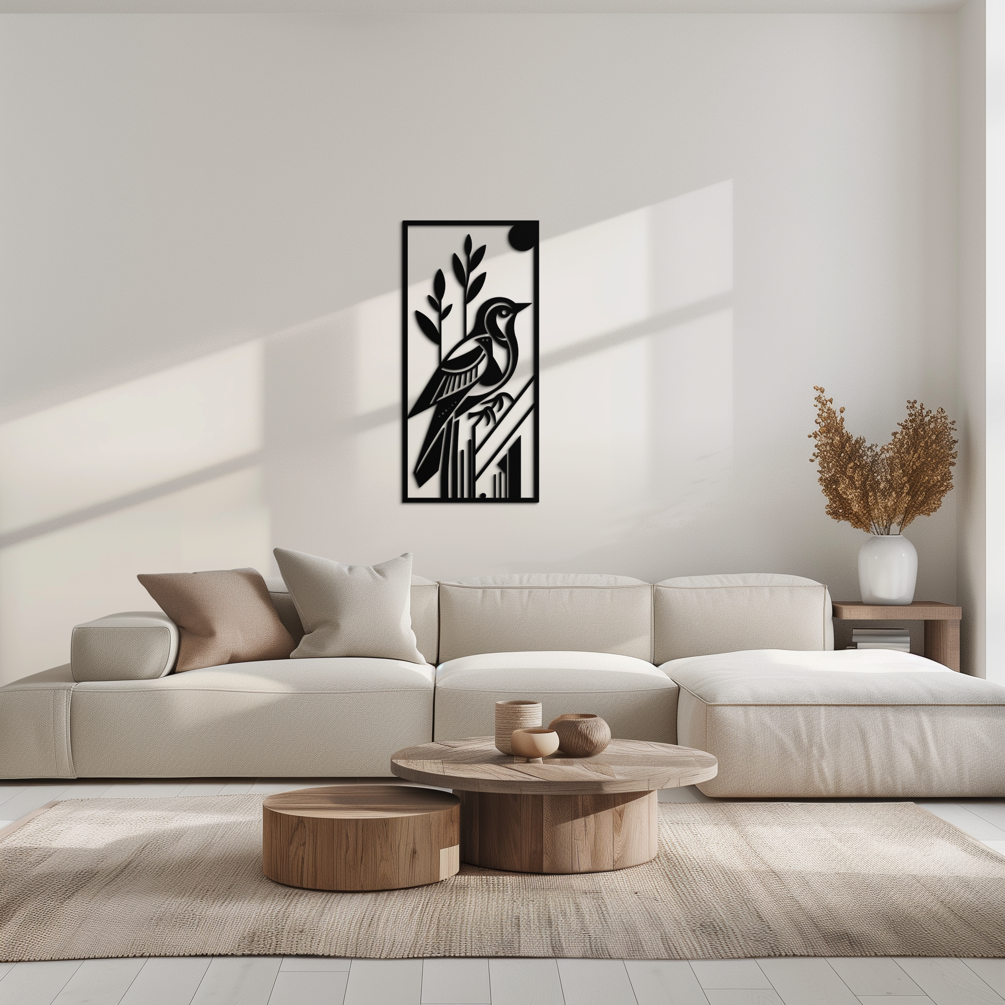 Bird & Nature Panel Metal Wall Art – Minimalist Vertical Steel Decor- KAF369