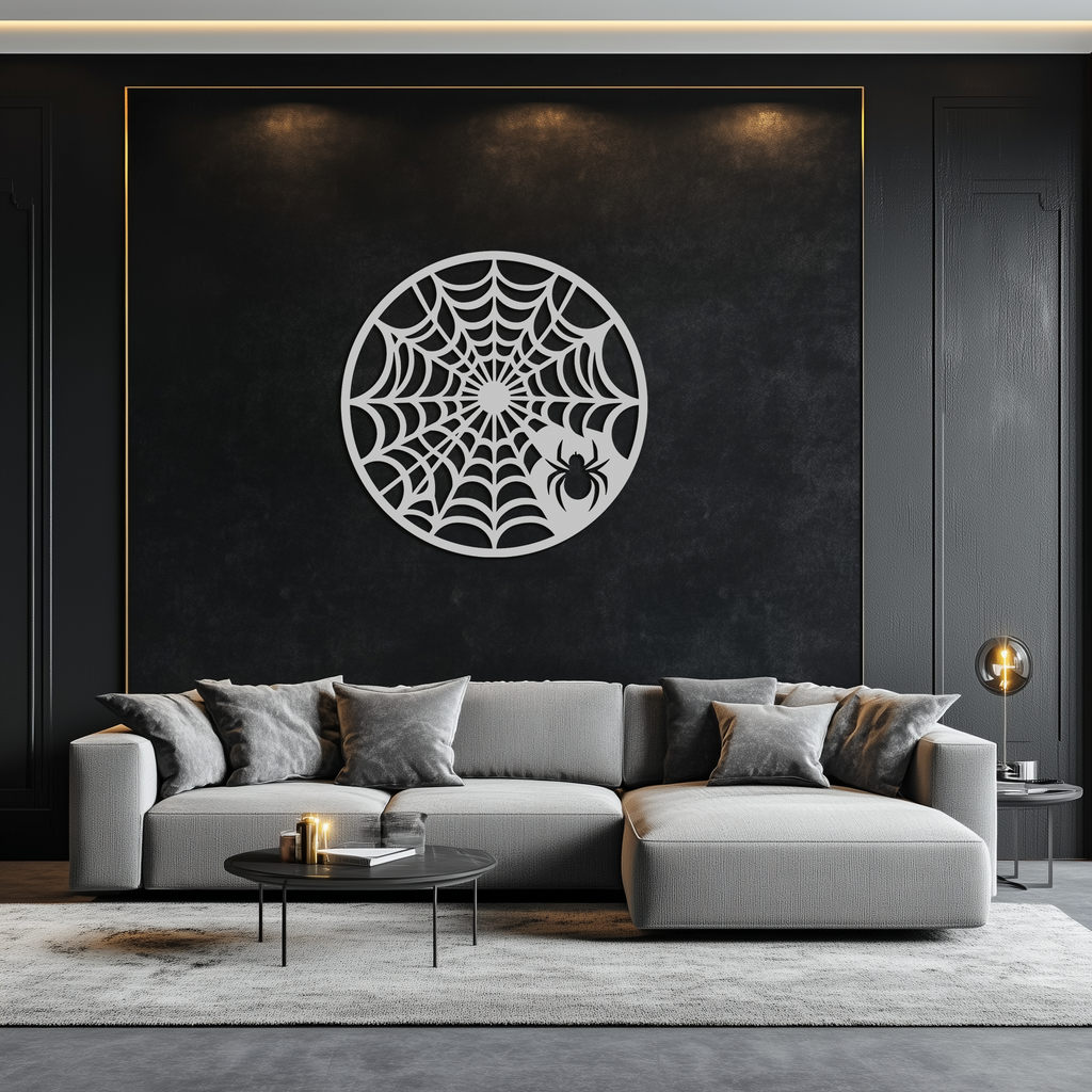Spider Web Metal Wall Art – Round Halloween Spider Decoration- KAF372