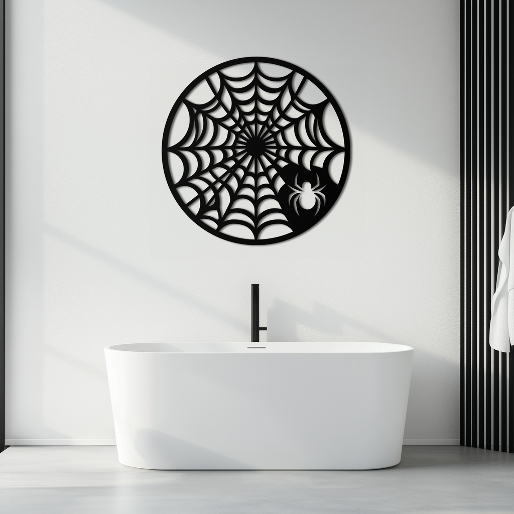 Spider Web Metal Wall Art – Round Halloween Spider Decoration- KAF372