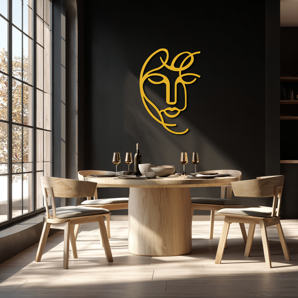 Abstract Female Line Art Metal Wall Decor – Elegant Woman Silhouette with Microphone- KAF376