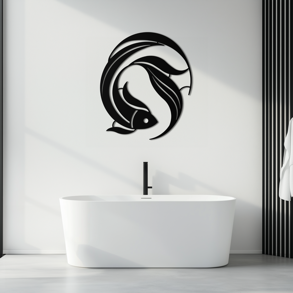 Japanese fish Metal Wall Art – Elegant Minimalist Ocean Decor- KAF379