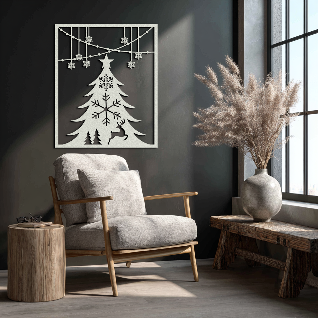 Christmas Tree Metal Wall Art – Elegant Holiday Silhouette Décor- KAF380
