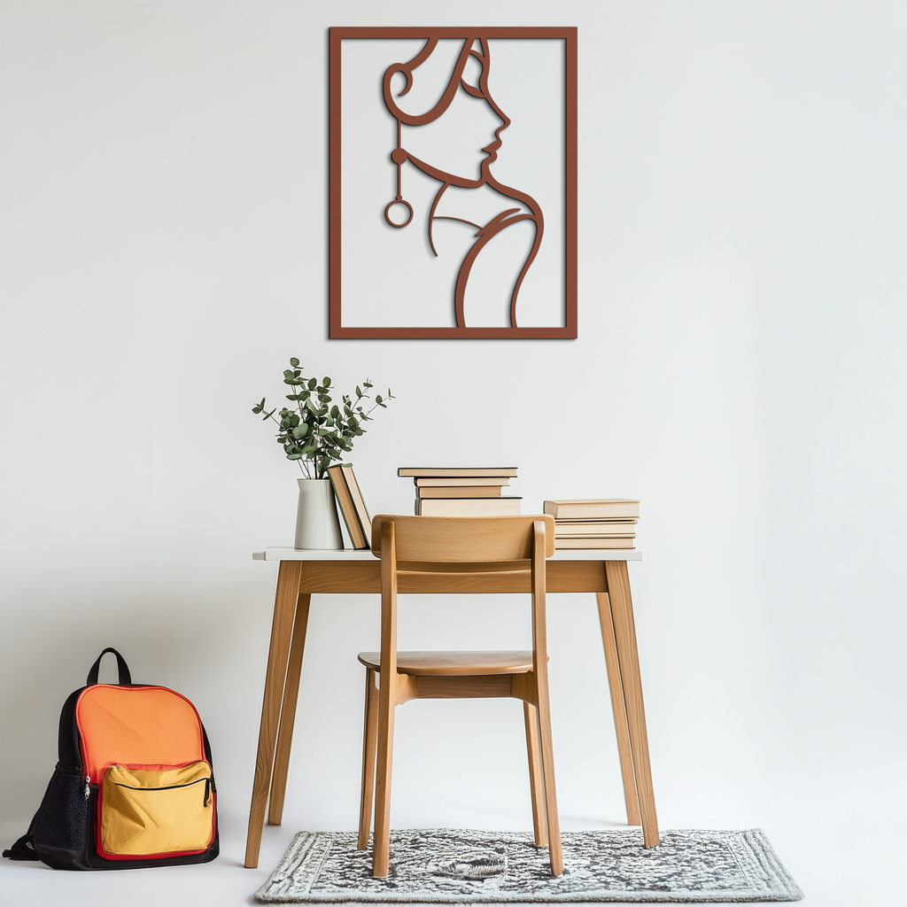 Elegant Female Silhouette Metal Wall Art – Graceful Lady Framed Steel Decor- KAF383