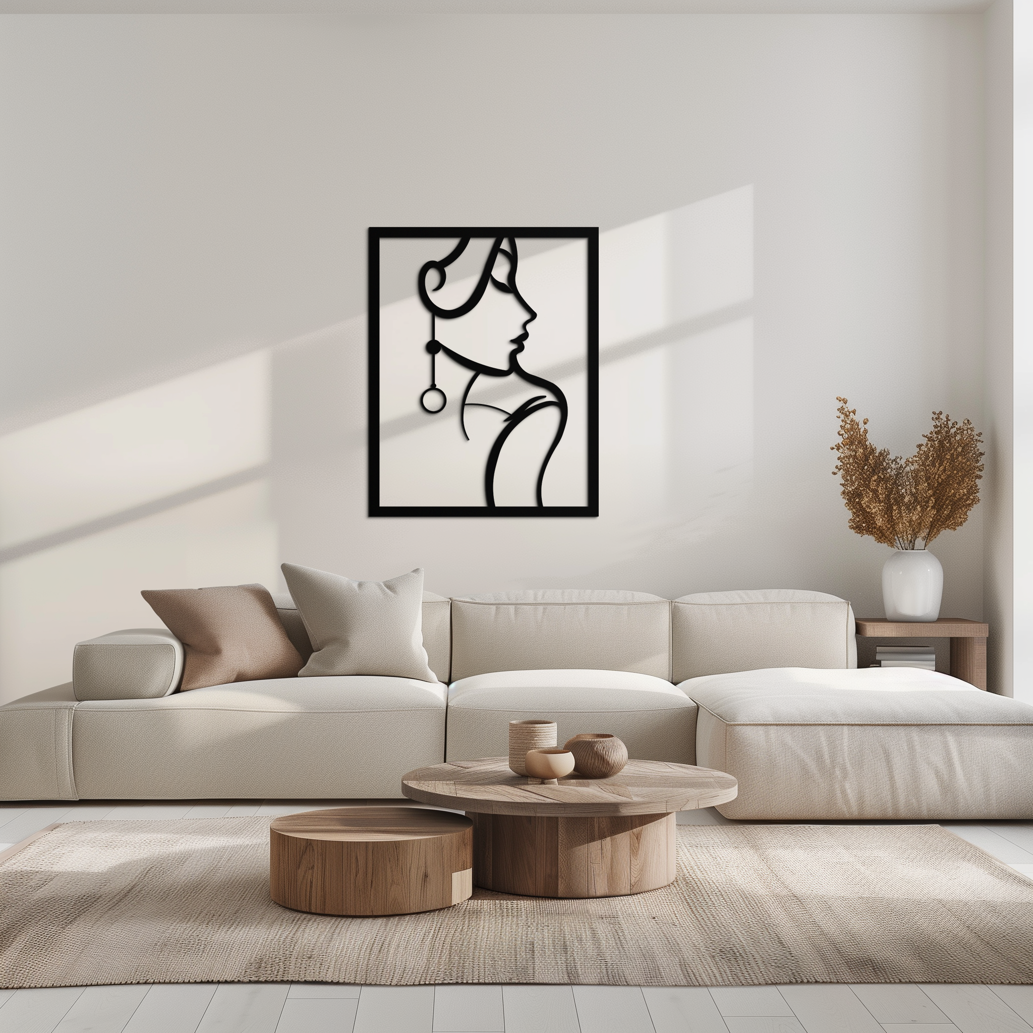 Elegant Female Silhouette Metal Wall Art – Graceful Lady Framed Steel Decor- KAF383