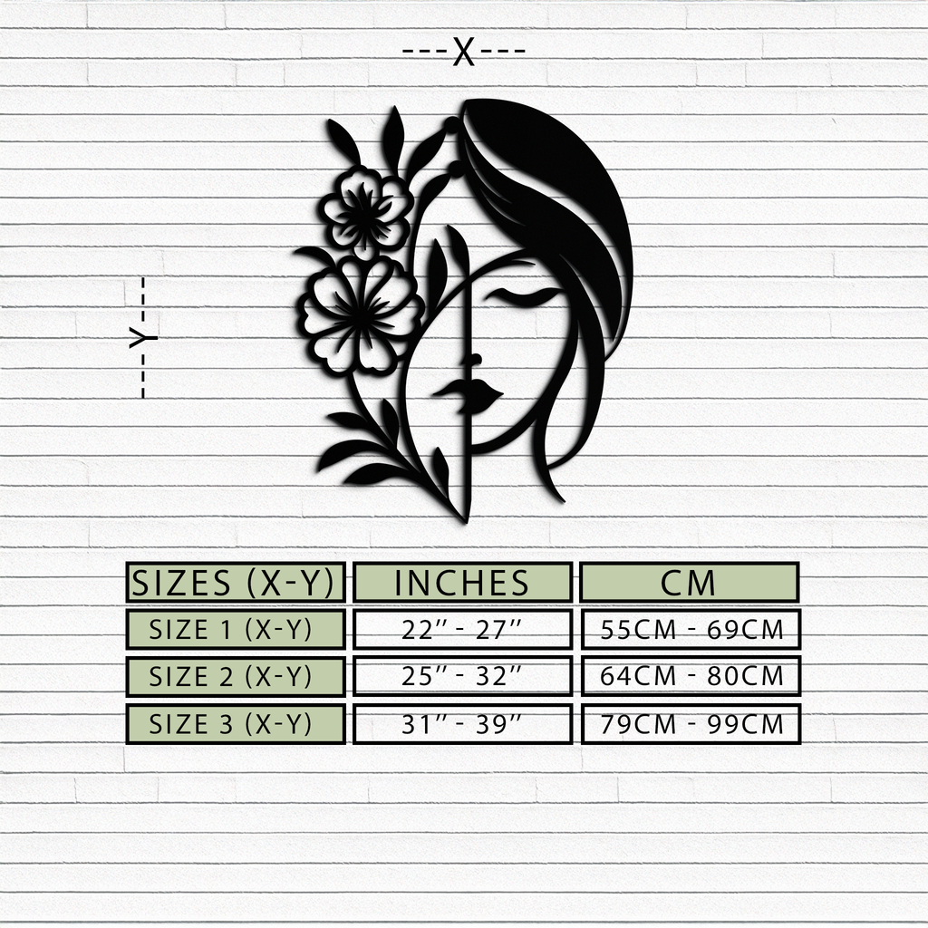 Woman with Flower Metal Wall Art – Elegant Female Silhouette Steel Decor- KAF385
