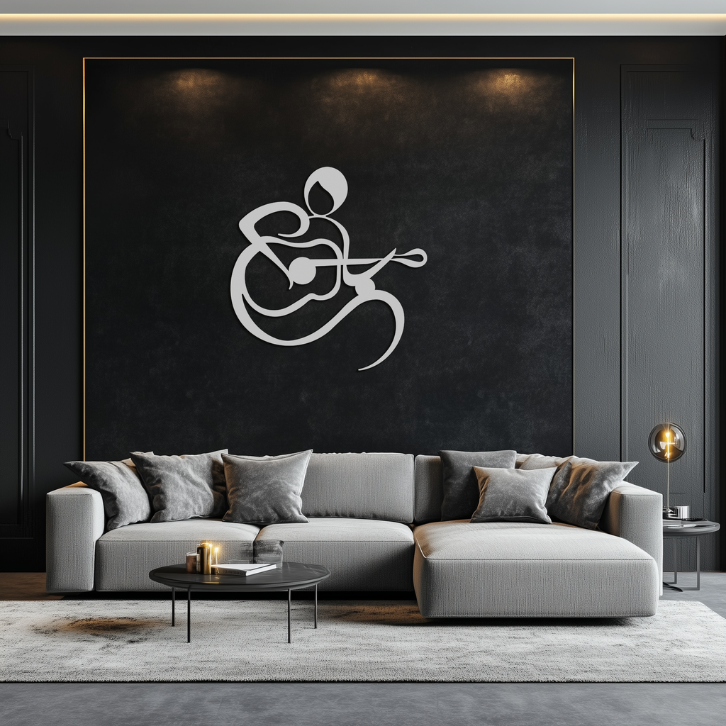 Guitarist Abstract Metal Wall Art – Minimal Black Wall Decoration- KAF388