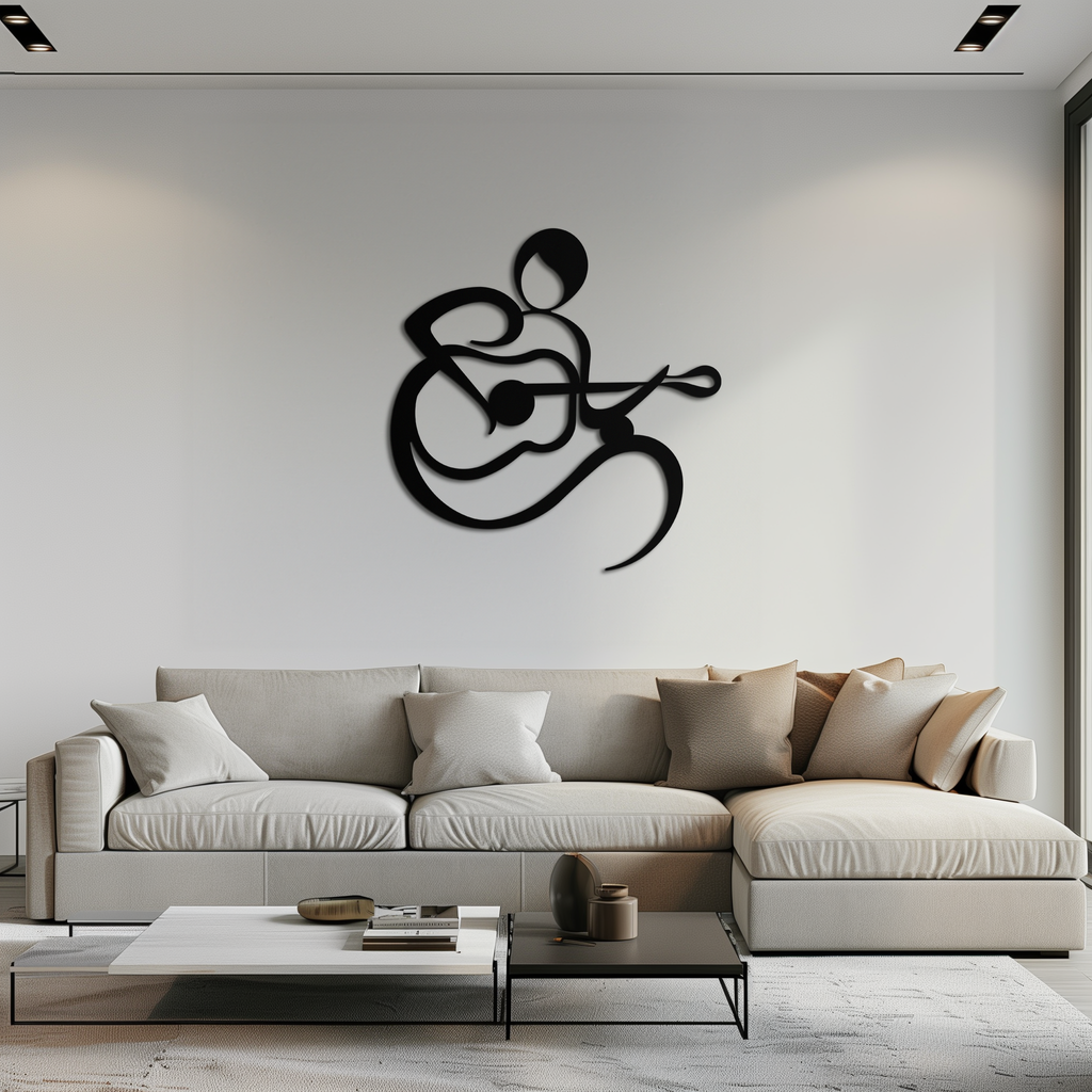 Guitarist Abstract Metal Wall Art – Minimal Black Wall Decoration- KAF388