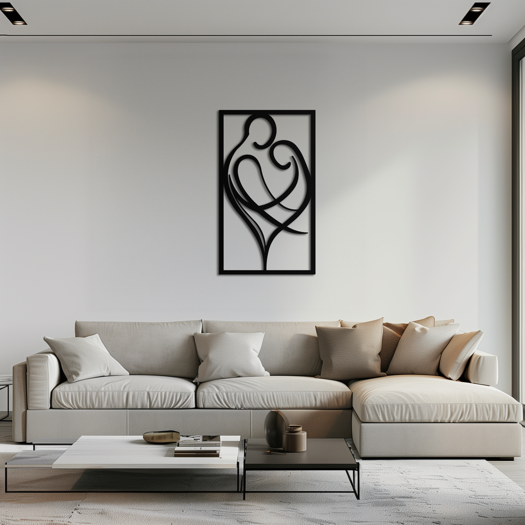 Hugging Couple Metal Wall Art – Romantic Modern Silhouette Home Decor for Bedroom or Living Room- KAF390