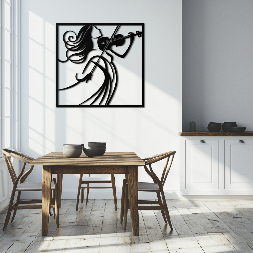 Woman Violinist Metal Wall Art – Modern Musician Silhouette Decor for Music Lovers- KAF391