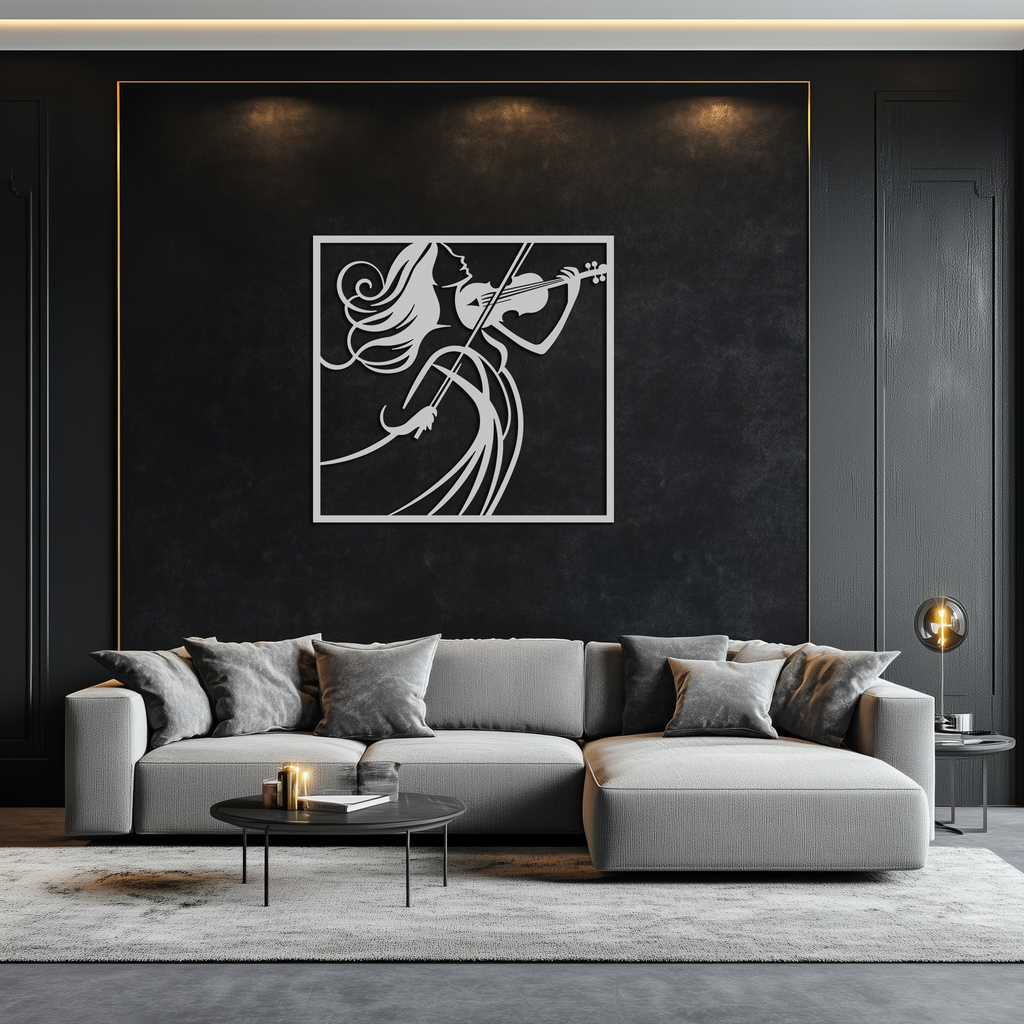 Woman Violinist Metal Wall Art – Modern Musician Silhouette Decor for Music Lovers- KAF391