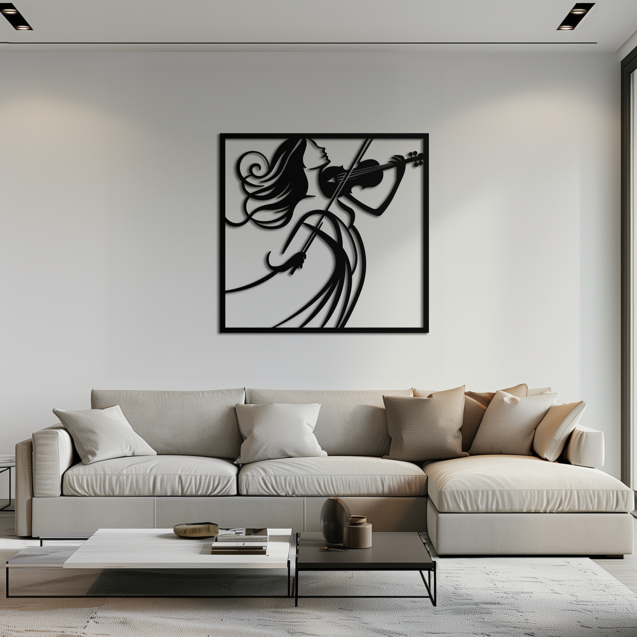 Woman Violinist Metal Wall Art – Modern Musician Silhouette Decor for Music Lovers- KAF391