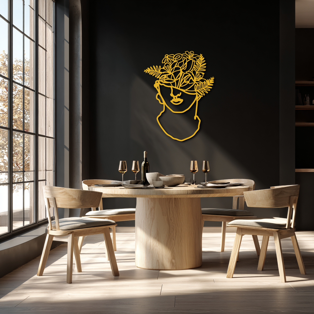 Floral Greek Statue Line Art – Modern Abstract Face Metal Wall Decor- KAF394
