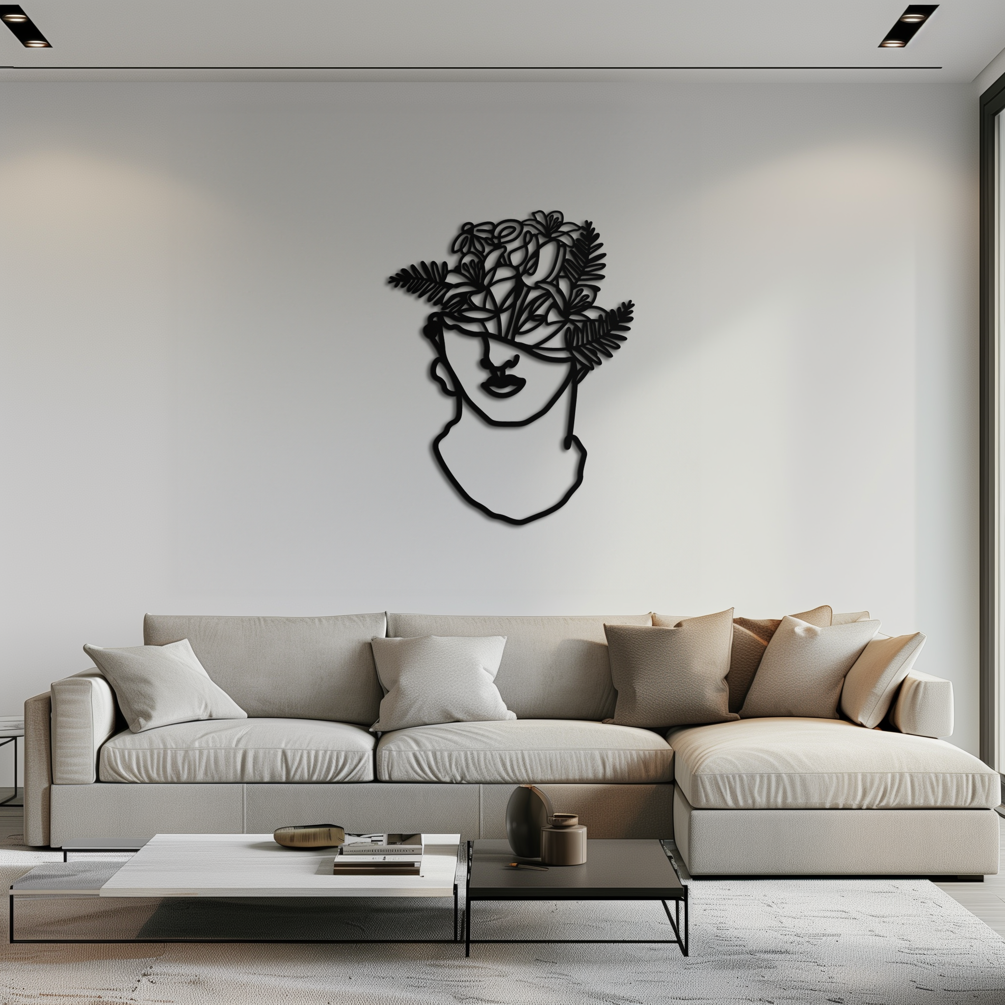 Floral Greek Statue Line Art – Modern Abstract Face Metal Wall Decor- KAF394
