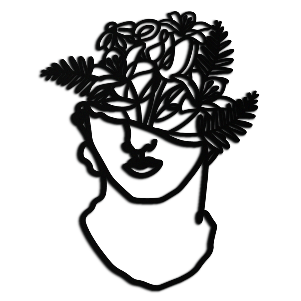 Floral Greek Statue Line Art – Modern Abstract Face Metal Wall Decor- KAF394