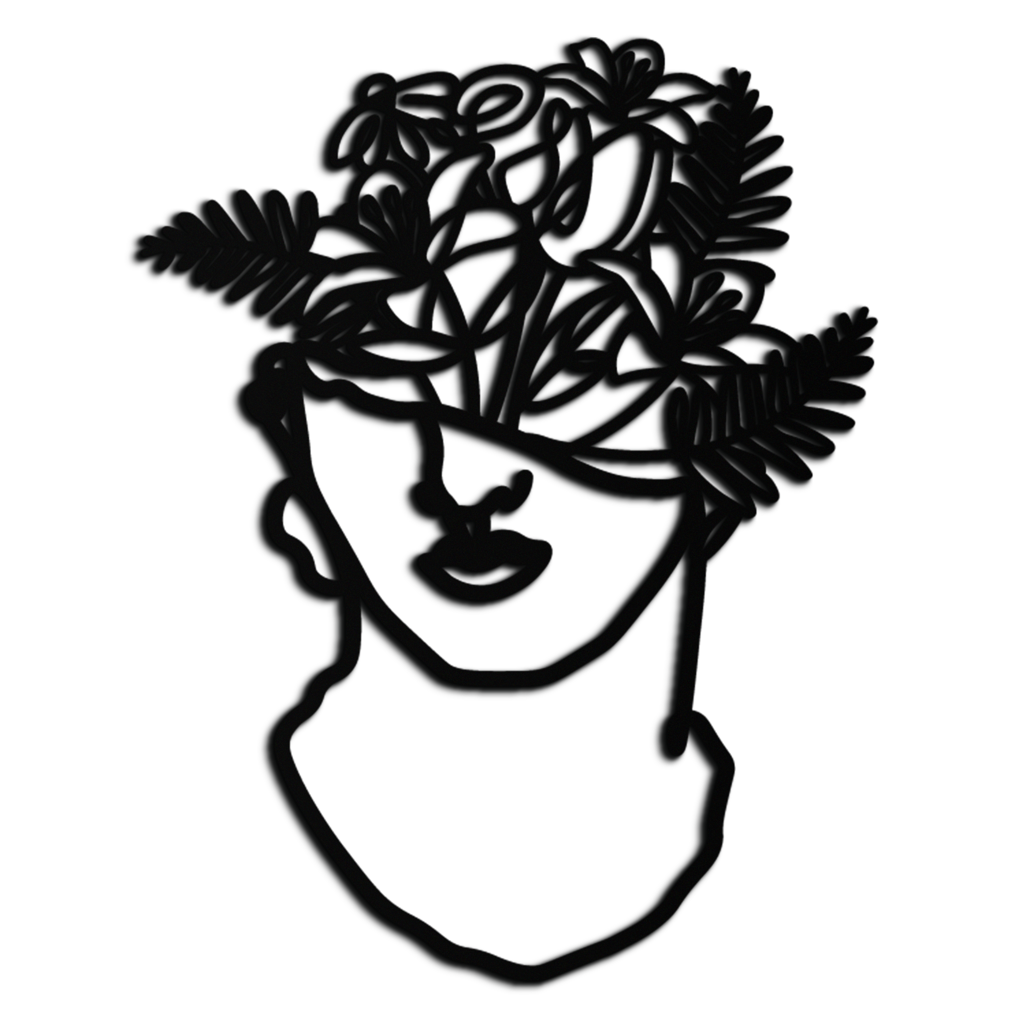 Floral Greek Statue Line Art – Modern Abstract Face Metal Wall Decor- KAF394