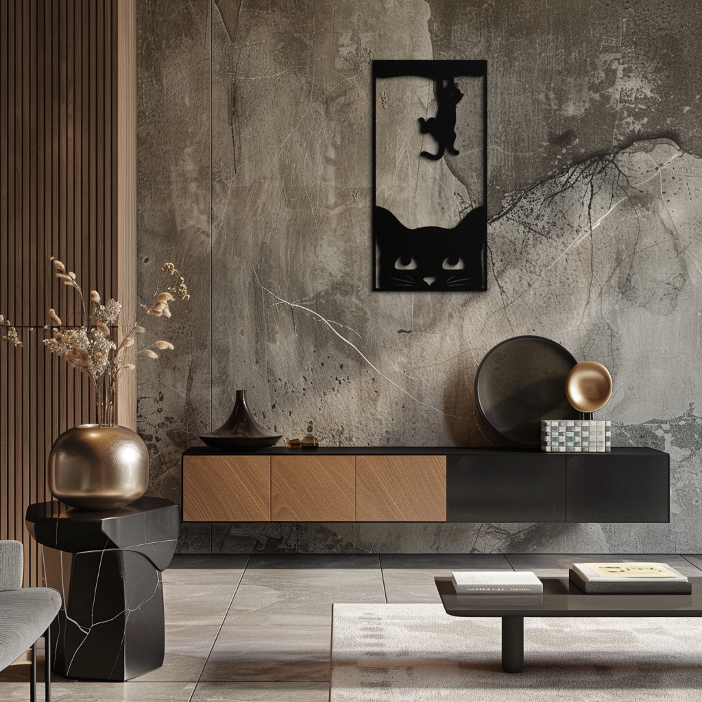 Cute Cat and Kitten Metal Wall Art – Playful Hanging Cat Silhouette Steel Decor for Pet Lovers and Home Interiors- KAF407