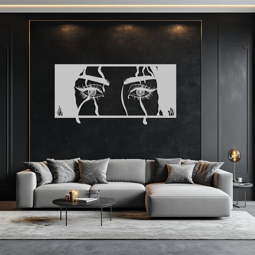 Mysterious Woman Eyes Metal Wall Art – Black Steel Feminine Silhouette Decor for Modern Stylish Interiors- KAF408