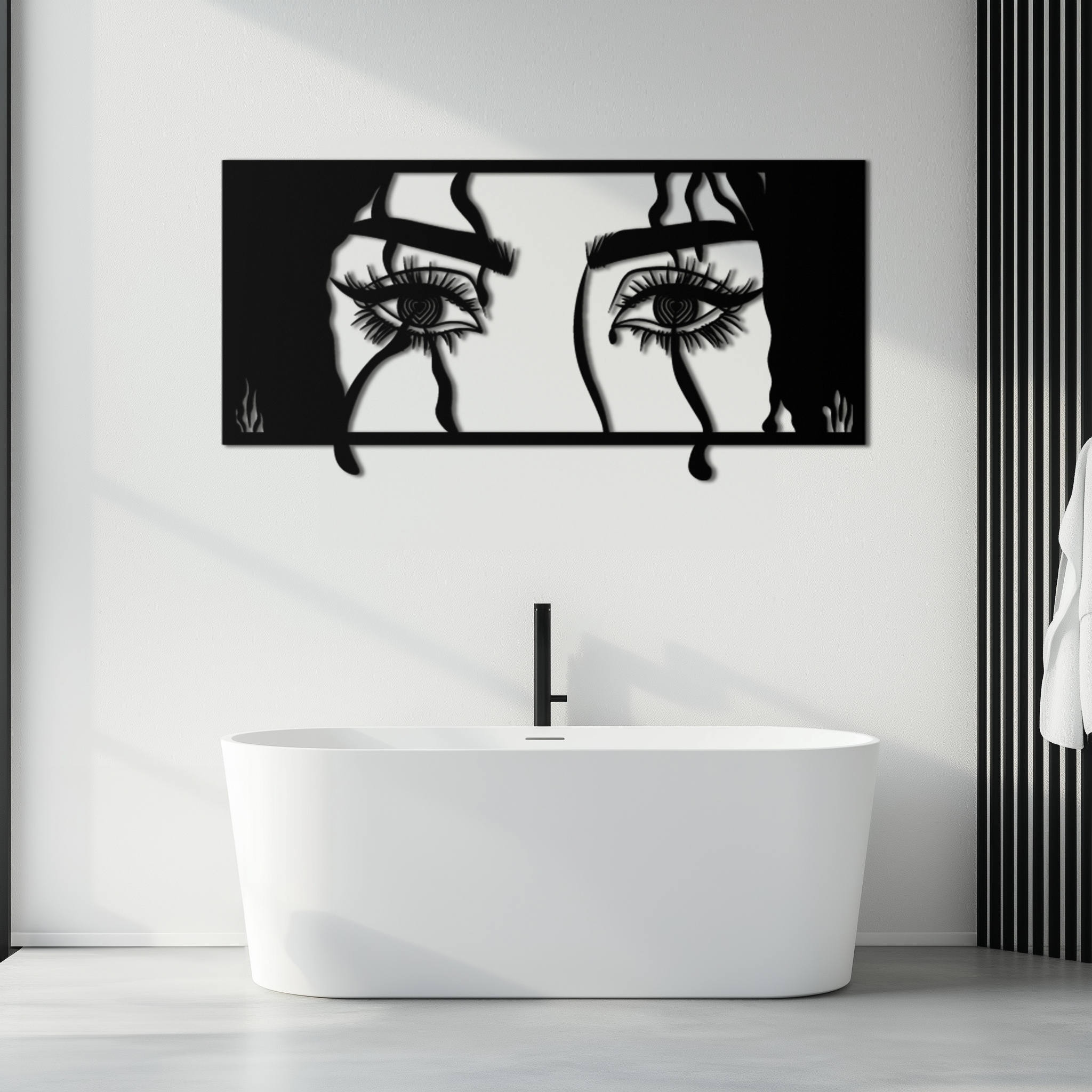 Mysterious Woman Eyes Metal Wall Art – Black Steel Feminine Silhouette Decor for Modern Stylish Interiors- KAF408