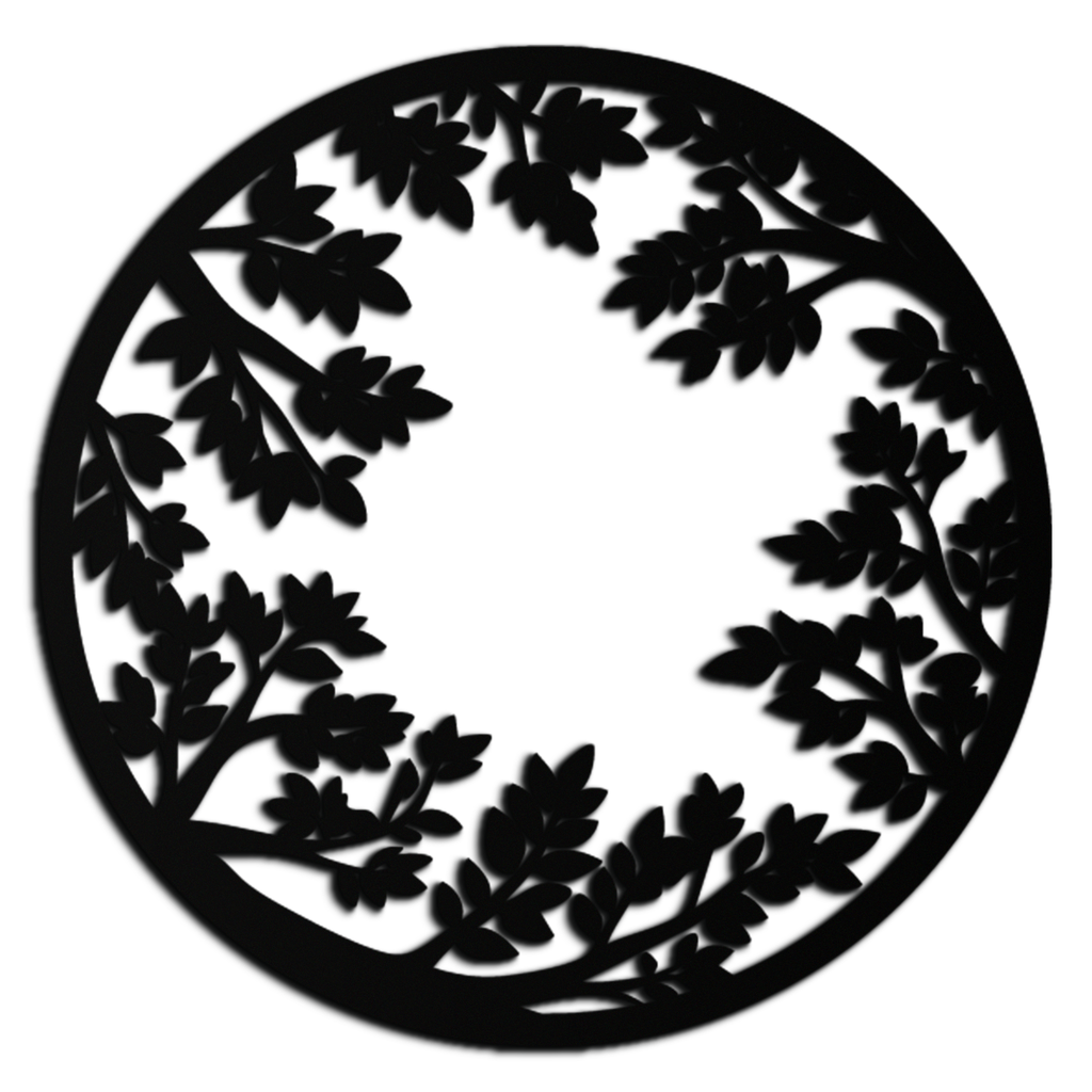 Round Leafy Branches Metal Wall Art – Nature Inspired Circular Black Steel Decor for Modern Interior and Garden- KAF411