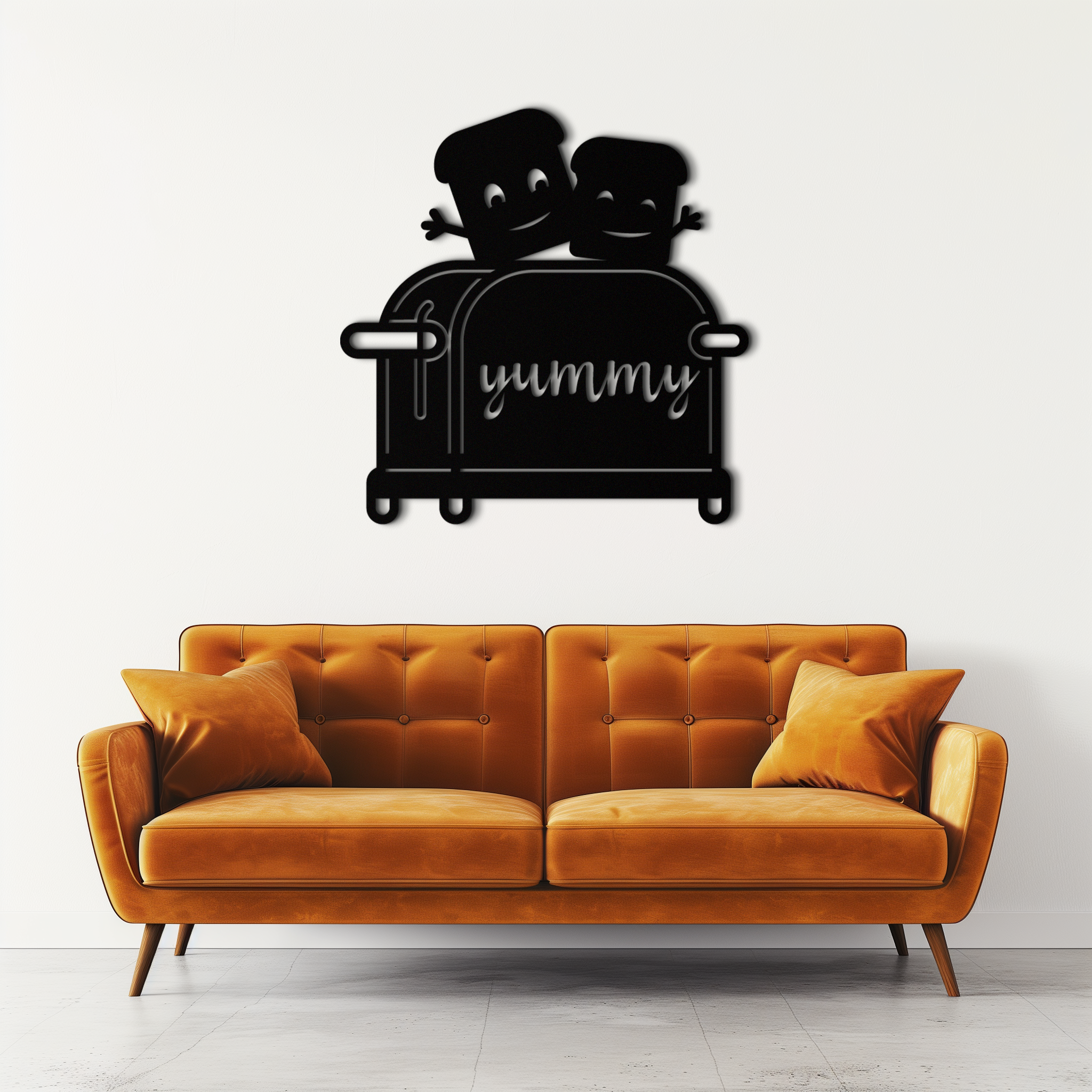 Cute Yummy Toast Metal Wall Art – Playful Kitchen Decor with Smiling Toast Characters on Toaster for Modern Home- KAF412