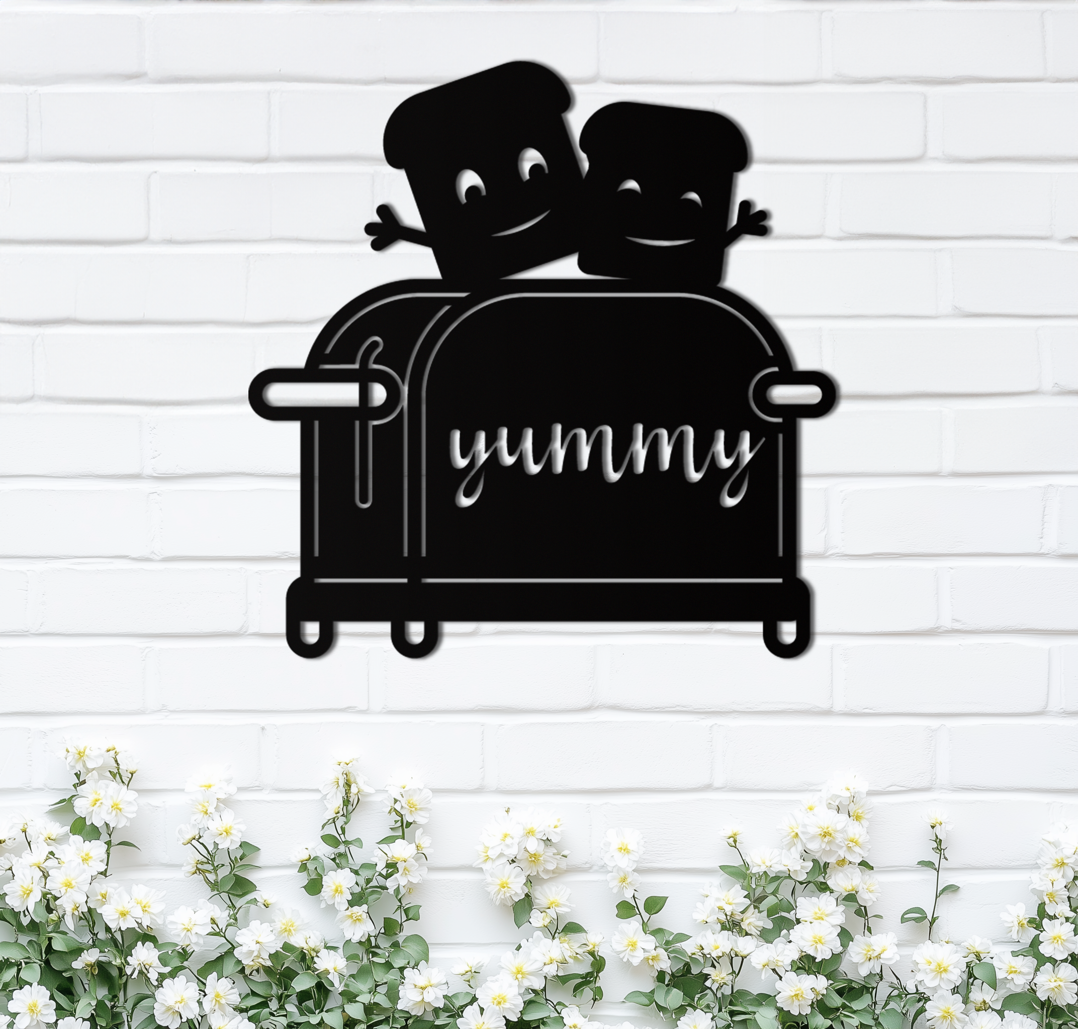 Cute Yummy Toast Metal Wall Art – Playful Kitchen Decor with Smiling Toast Characters on Toaster for Modern Home- KAF412