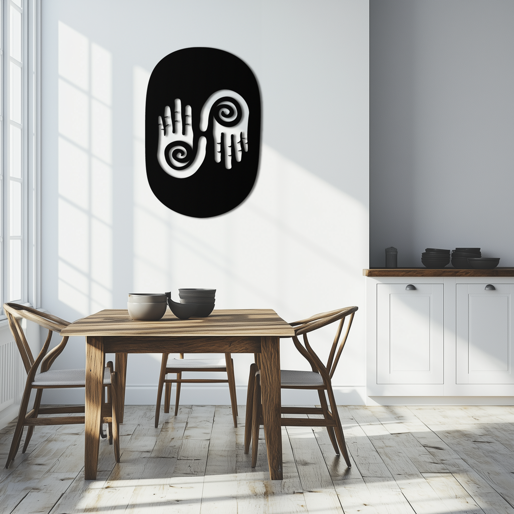 Abstract Spiral Hands Metal Wall Art – Mystical Black Steel Decor with Spiraled Palm Silhouette for Modern Interiors- KAF421